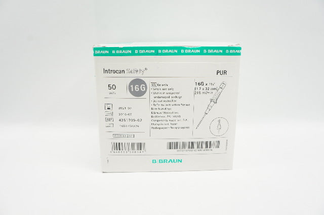 Braun 4251709-02 Introcan Safety PUR IV Cath. 16G x 1-1/4inch (x) - Box of 46