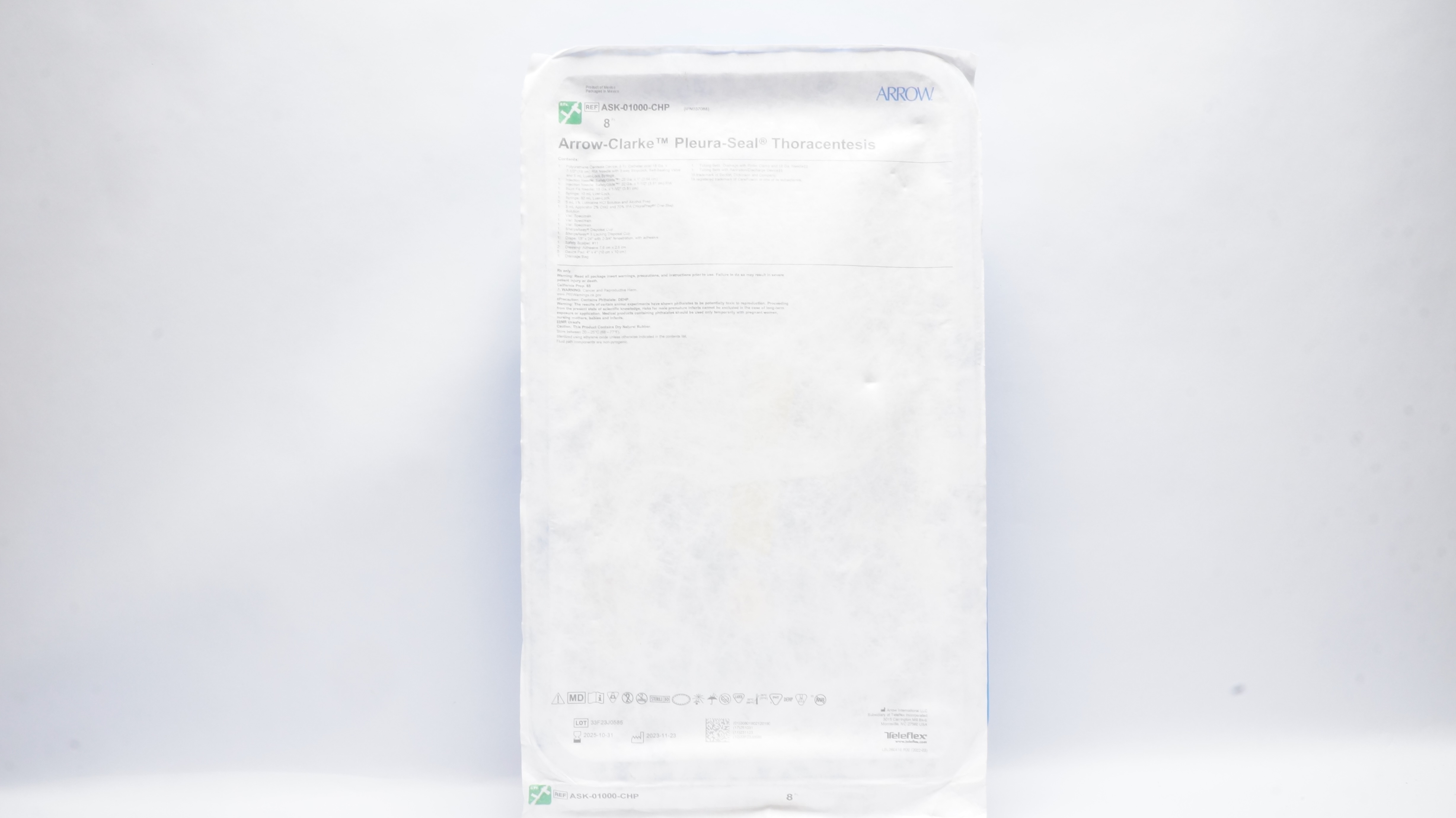 Teleflex ASK-01000-CHP Arrow-Clarke Pleura-Seal Thoracentesis 8Fr