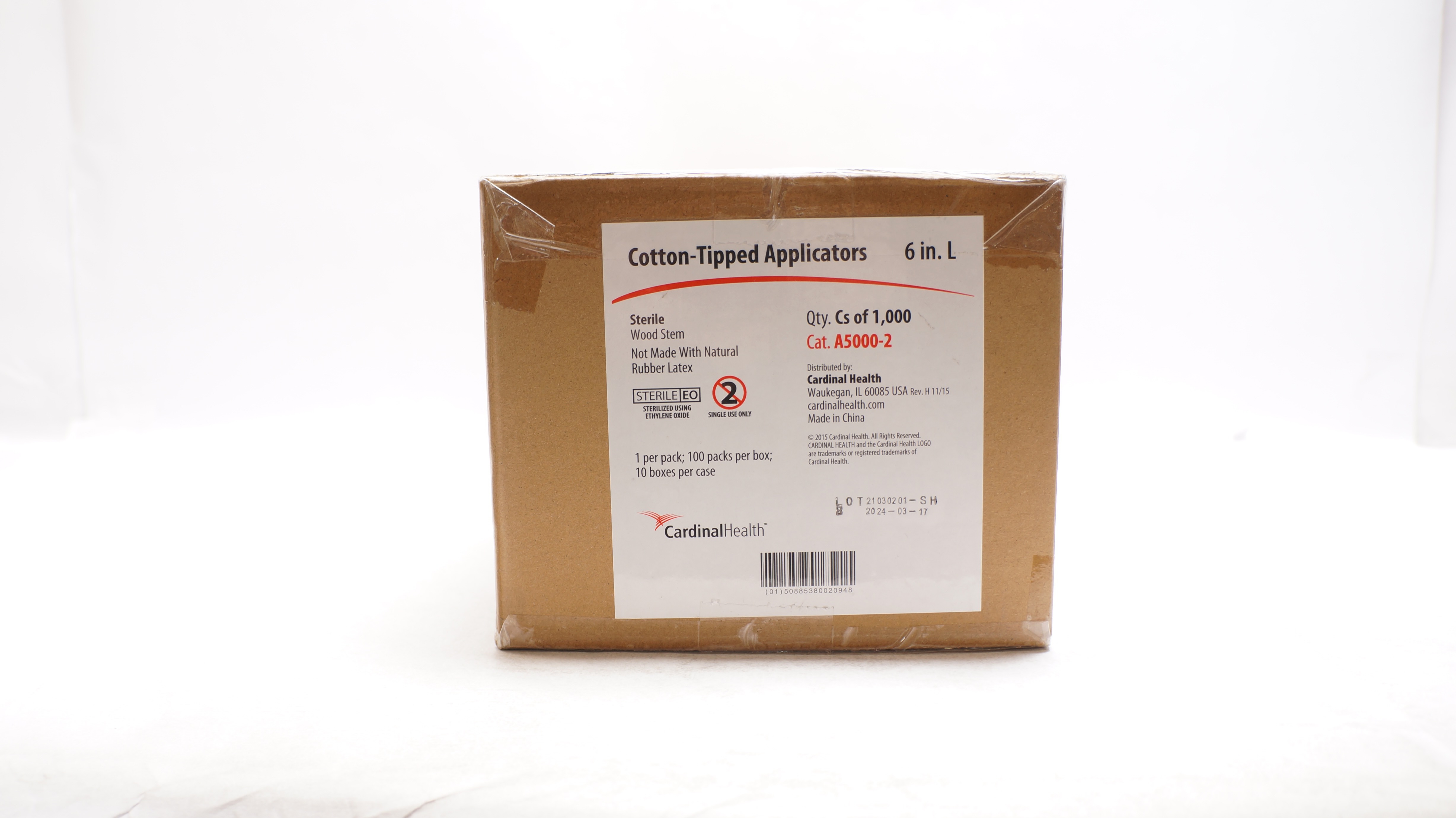 Cardinal Health A5000-2 Cotton-Tipped Applicators - Case of 1000