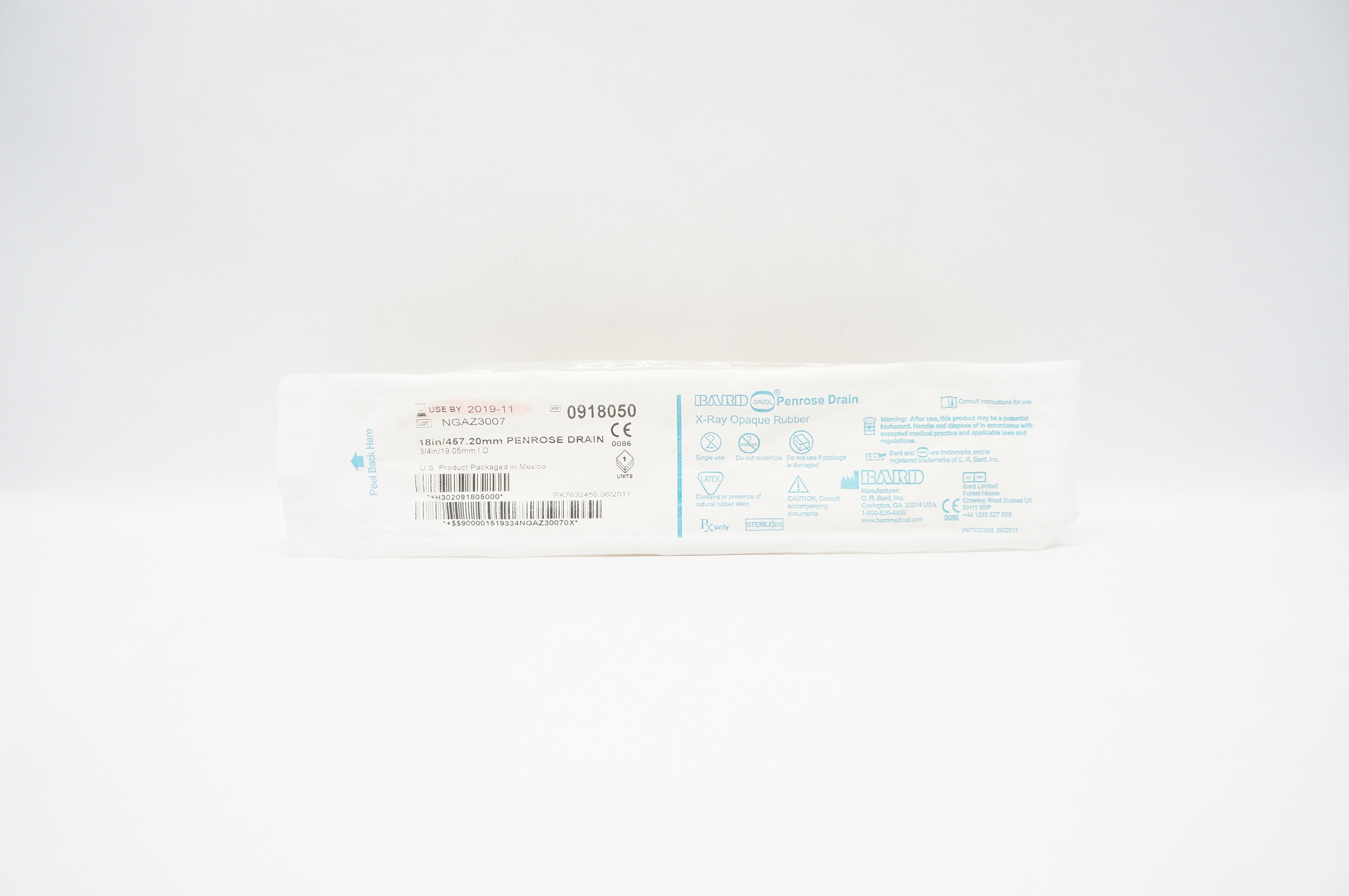 Bard 0918050 Davol Penrose Drain X-Ray Opaque Rubber 18inch x 3/4inch I.D. (x)