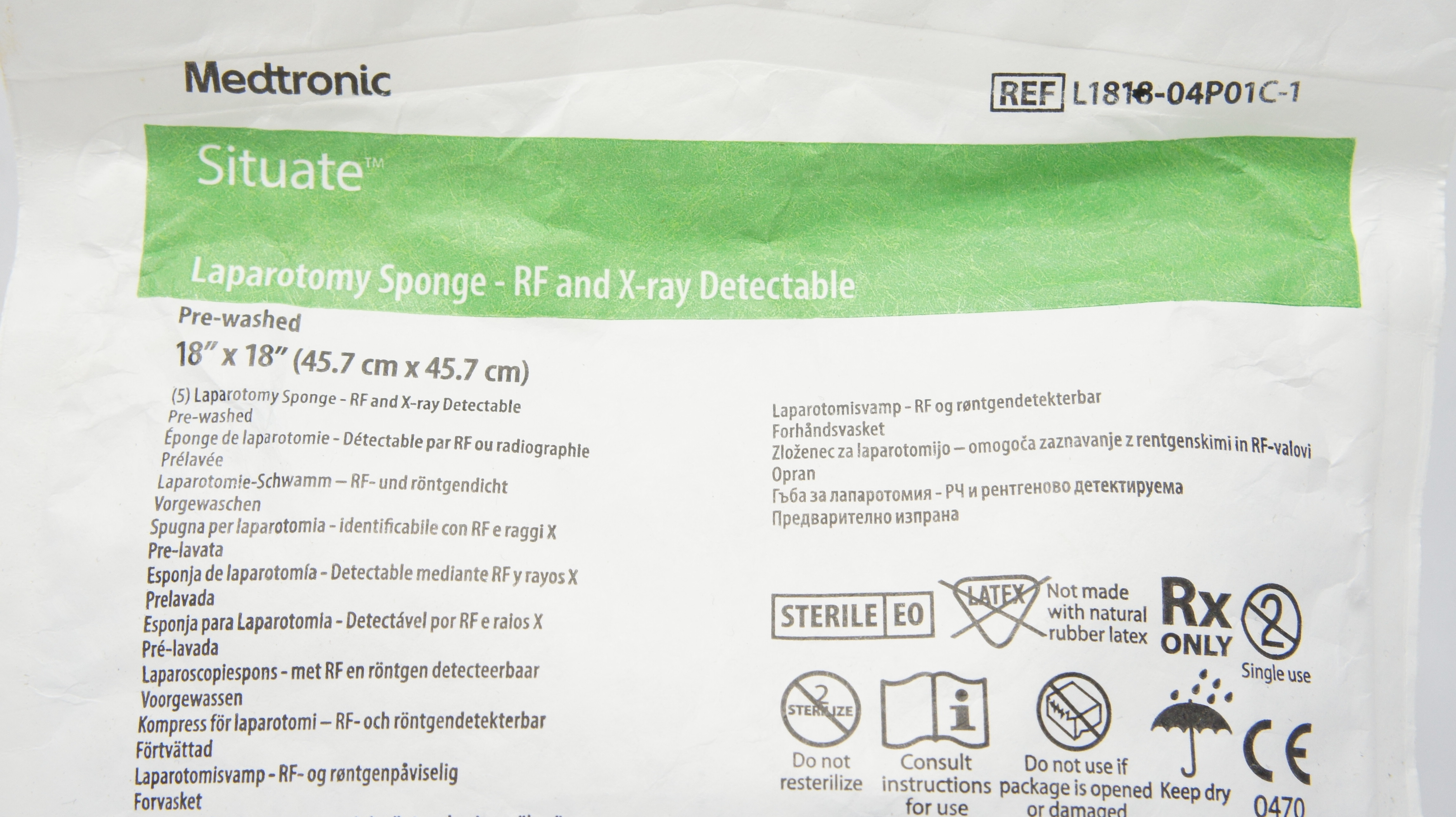 Medtronic L1818-04P01C-1 Situate Laparotomy Sponge-RF&X-Ray Detectable 18x18inch