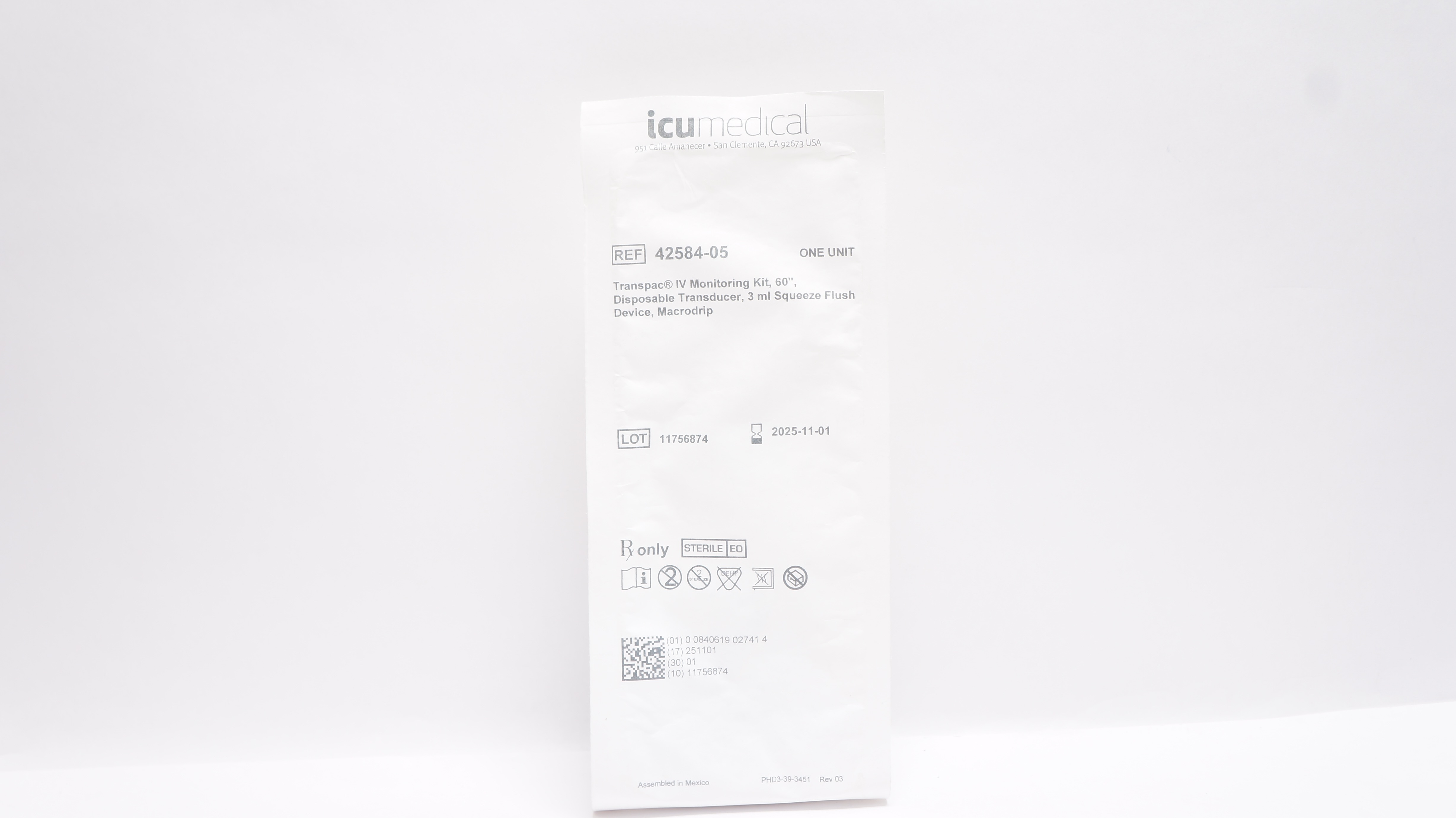 ICU Medical 42584-05 Transpac IV Monitoring Kit 60inch x 3 ml