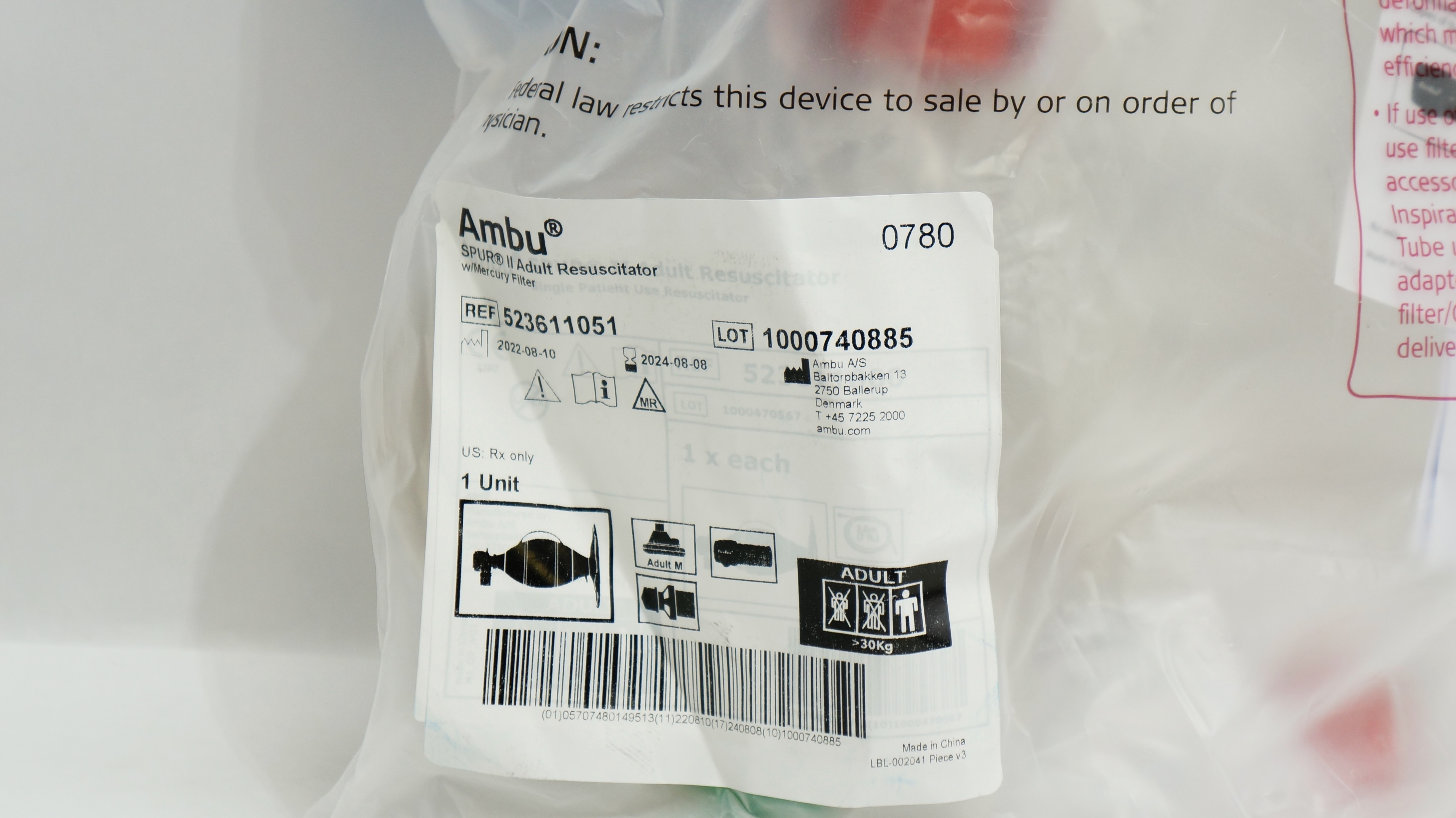 AMBU 523611051 Spur II Adult Resuscitator W/Mercury Filter