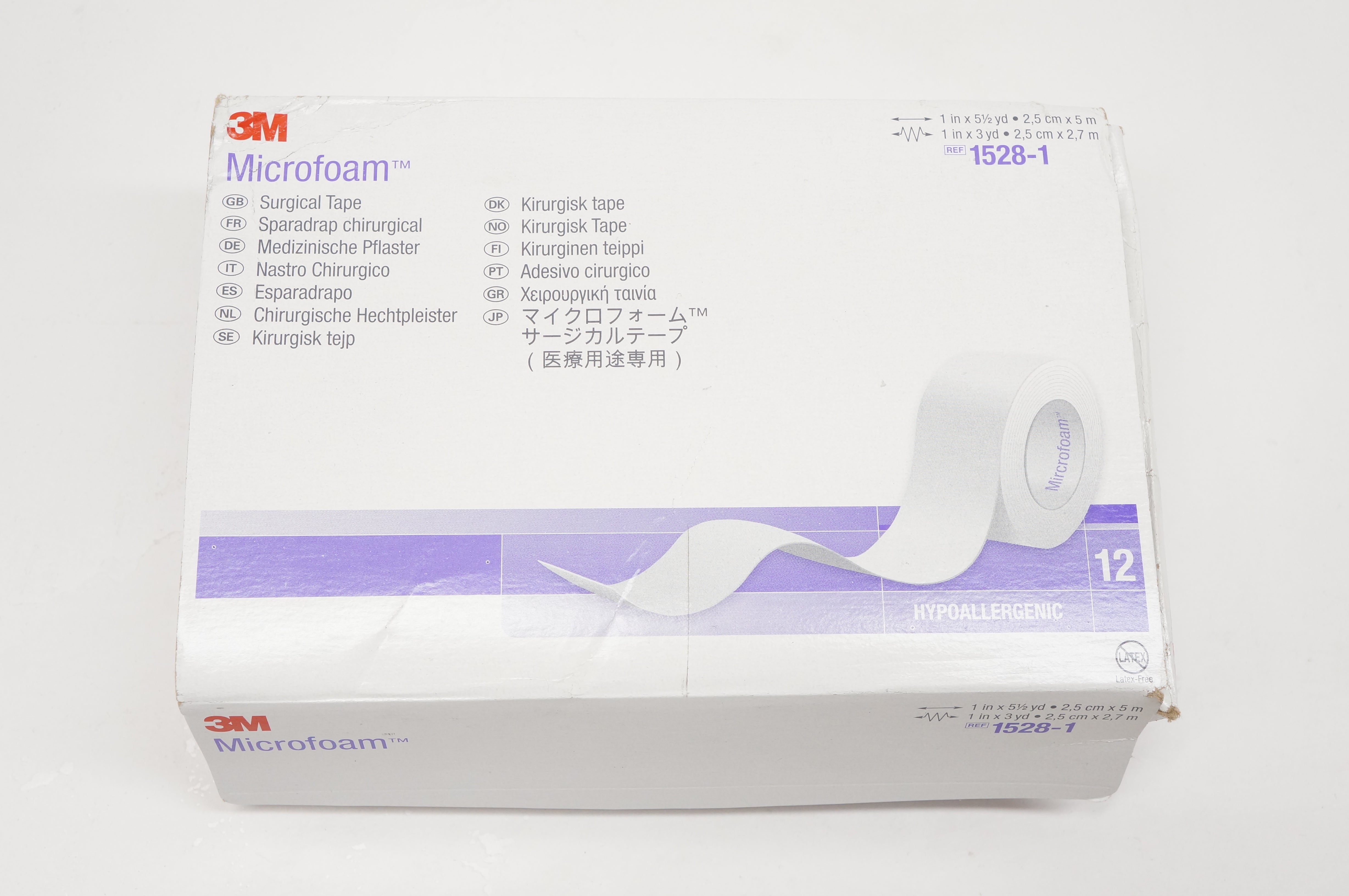 3M 1528-1 Microfoam Surgical Tape 1inch x 5-1/2yd. - Box of 11