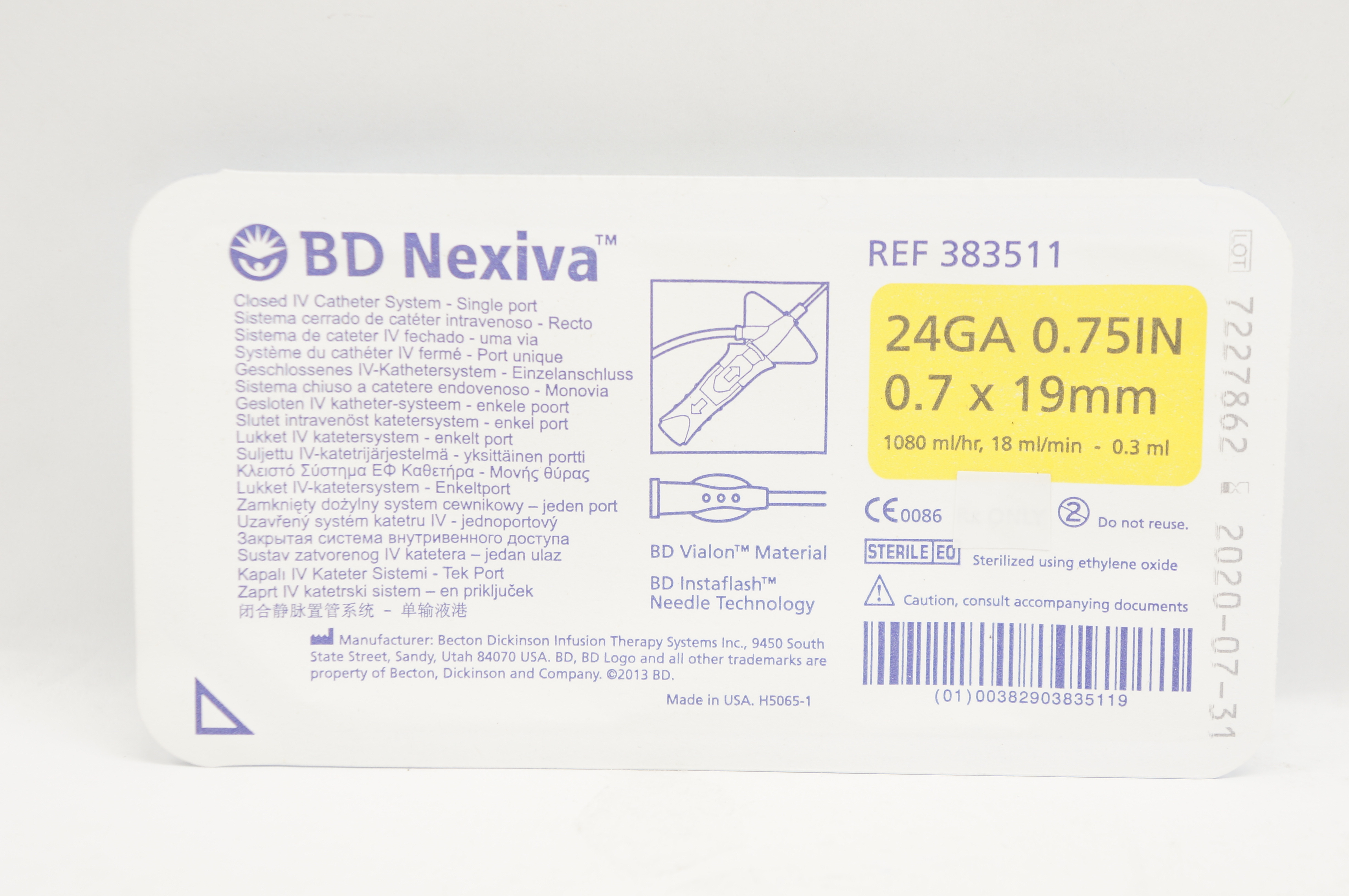 BD 383511 Nexiva Closed IV Cath. System-Single Port 24GA x 0.75inch (x)