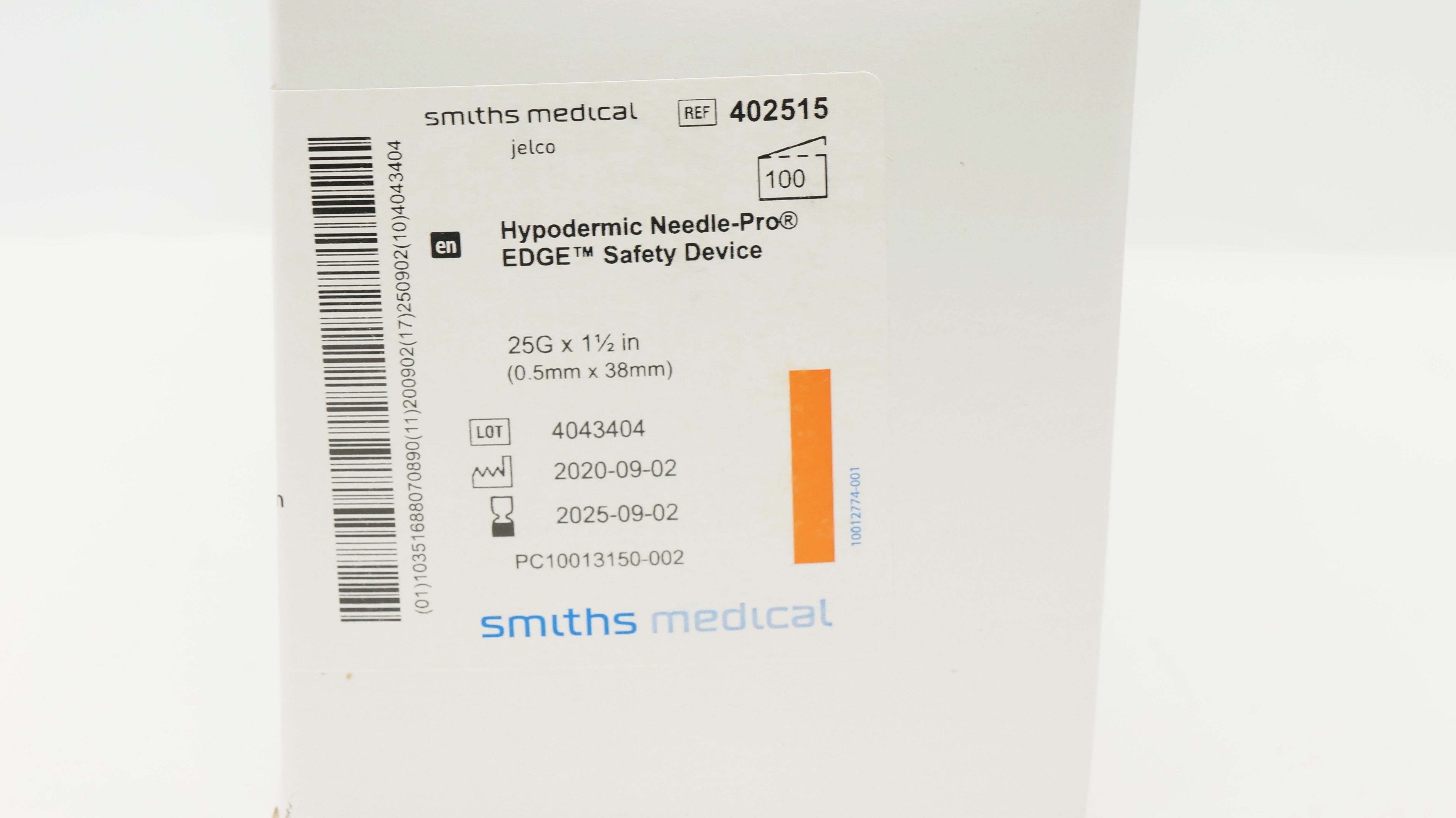 Smiths Medical 402515 Needle-Pro EDGE Safety Device 25G x 1/1/2inch - Box of 100