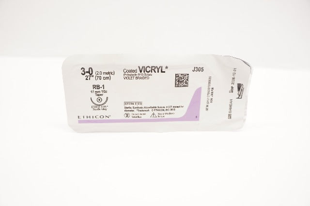 Ethicon J305 3-0 Coated VICRYL Stre Violet Braided RB-1 17mm 1/2c Taper, 27inch