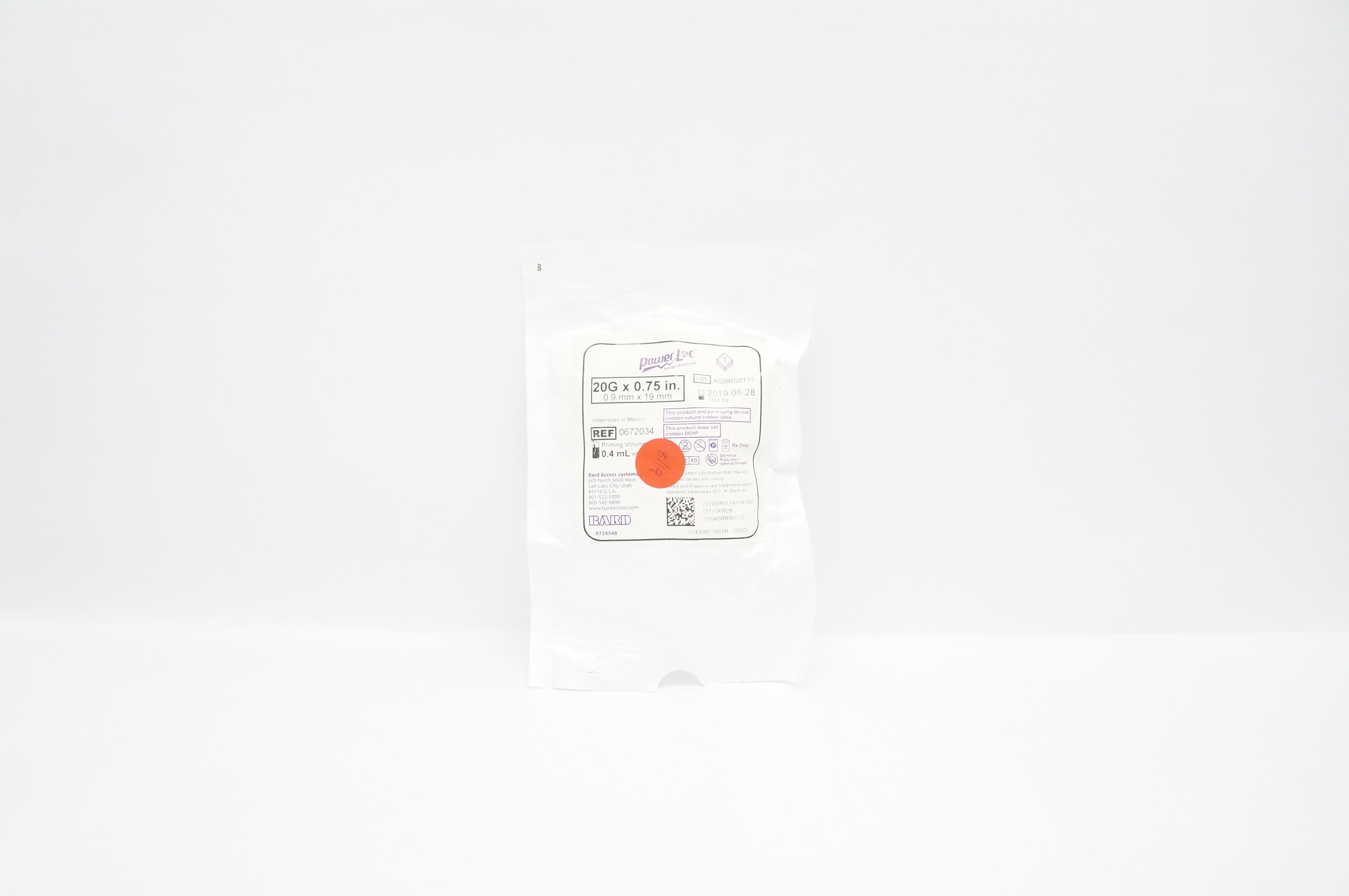 Bard 0672034 Power Loc Safety Infusion Set 20G x 0.75in. Priming Volume 0.4mL (x)