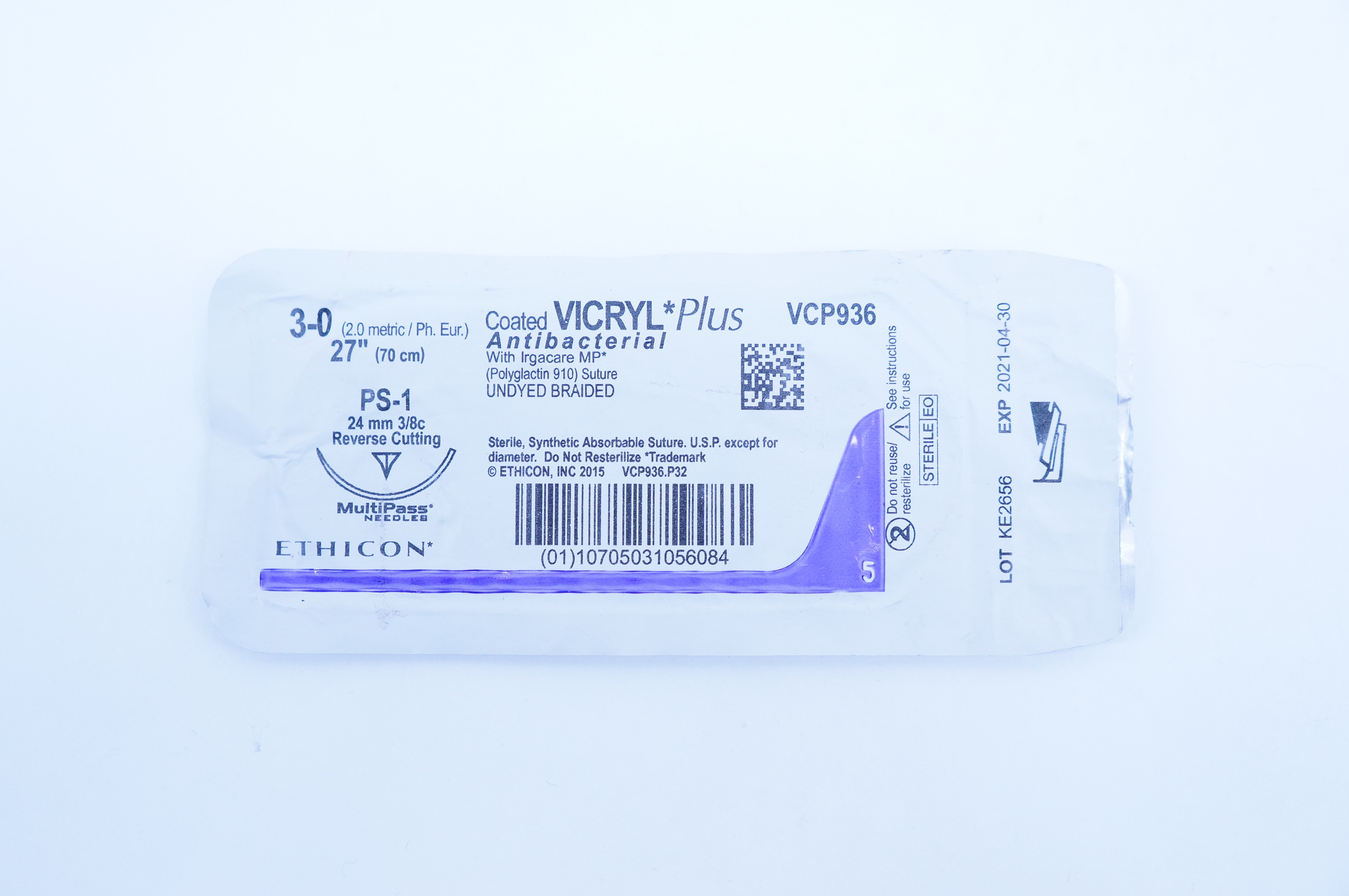 Ethicon VCP936 PS-1 Vicryl Plus 24mm 3/8c Reverse Cutting, 27inch