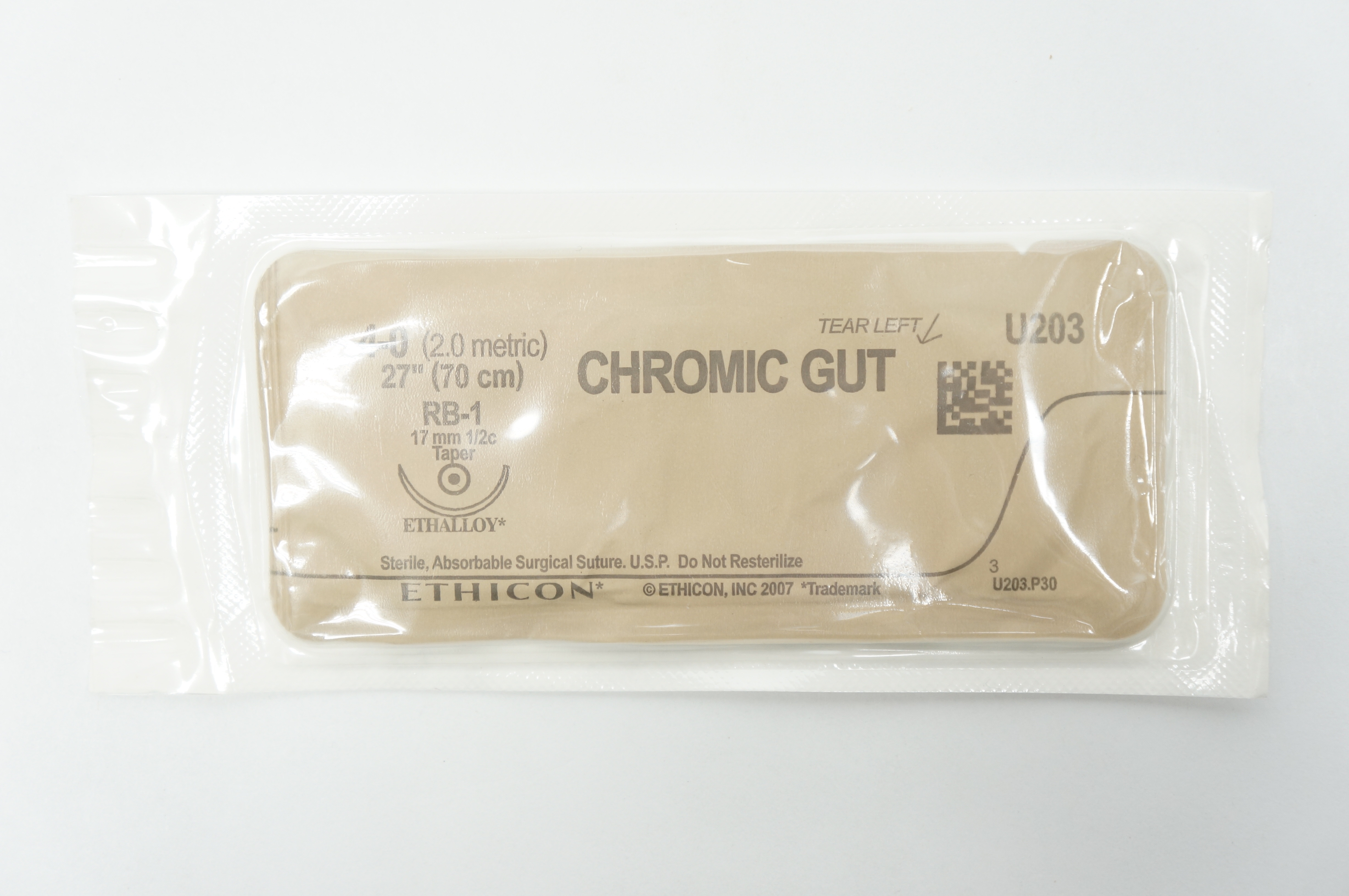 Ethicon U203 4-0 CHROMIC GUT, RB-1, 17mm 1/2c Taper, 27inch (x)