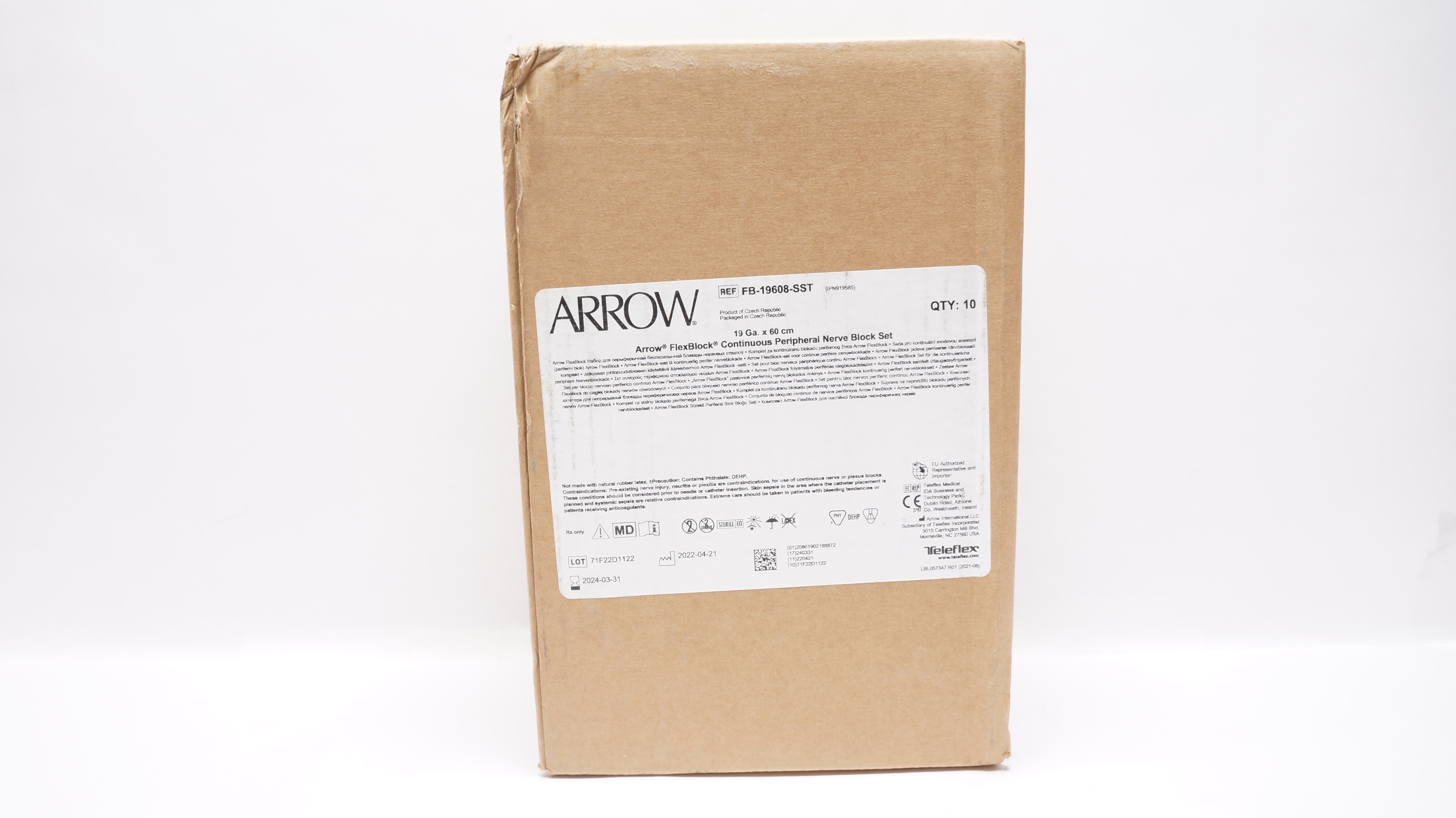 Teleflex FB-19608-SST Arrow FlexBlock Peripheral Nerve Block Set 19Ga  Box of 10