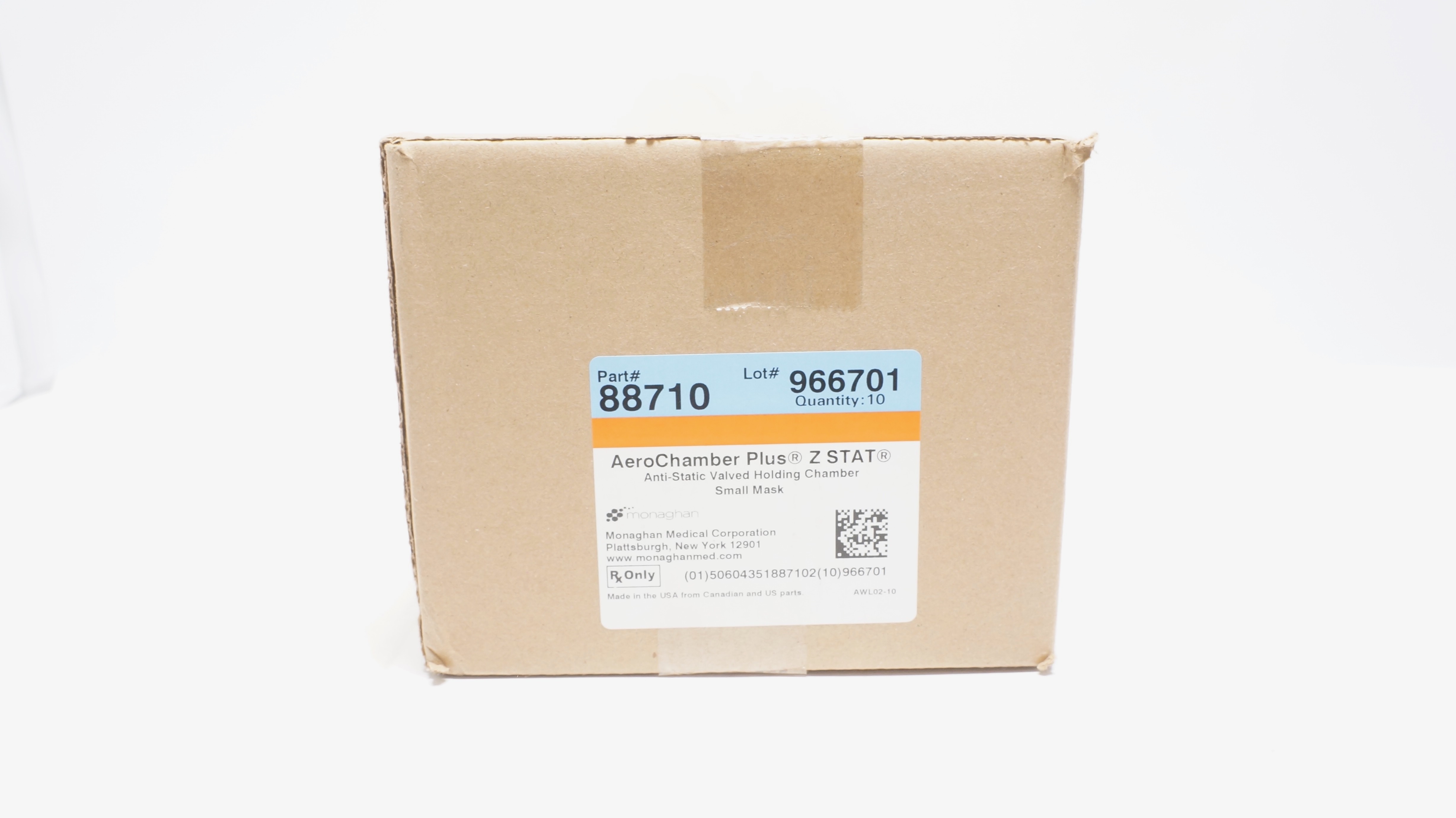 Monaghan 88710 AeroChamber+  Anti-Static Valved Holding Chamber S Mask-Box of 10