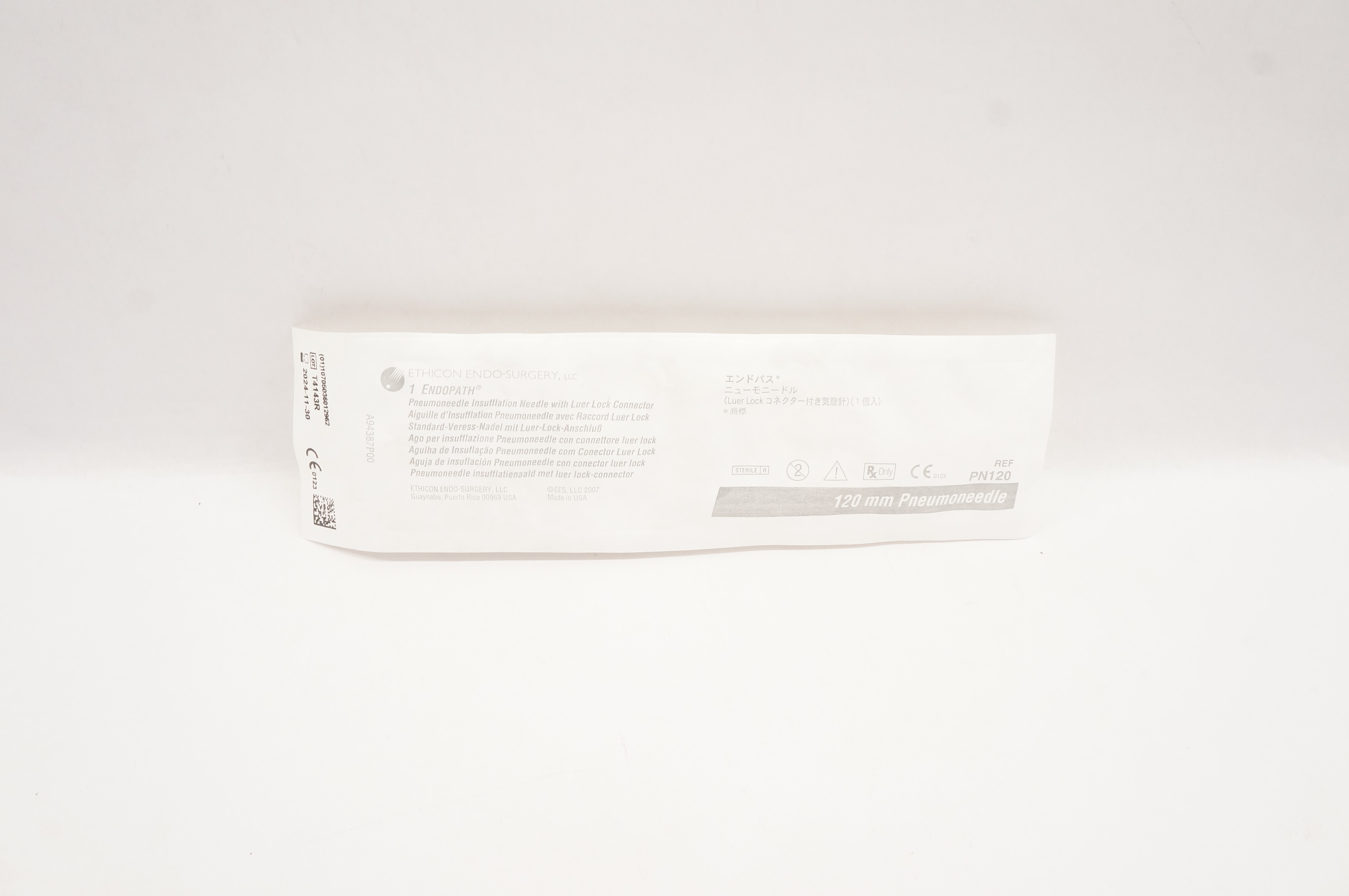 Ethicon PN120 ENDOPATH Pneumoneedle Insufflation Ndle with Luer Lock Conn. 120mm