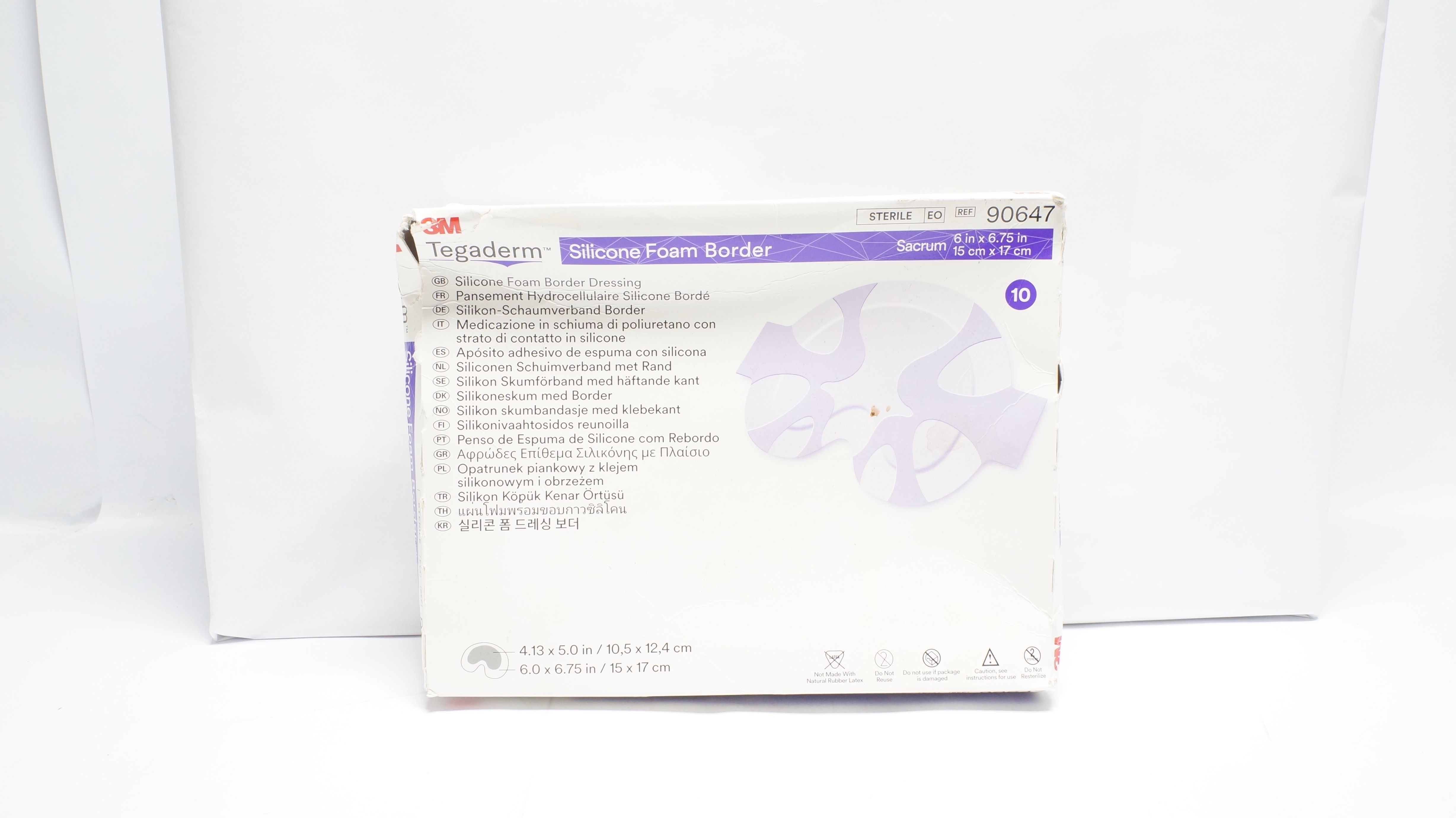 3M 90647 Tegaderm Silicone Foam Border 6inch x 6.75inch (x) - Box of 10