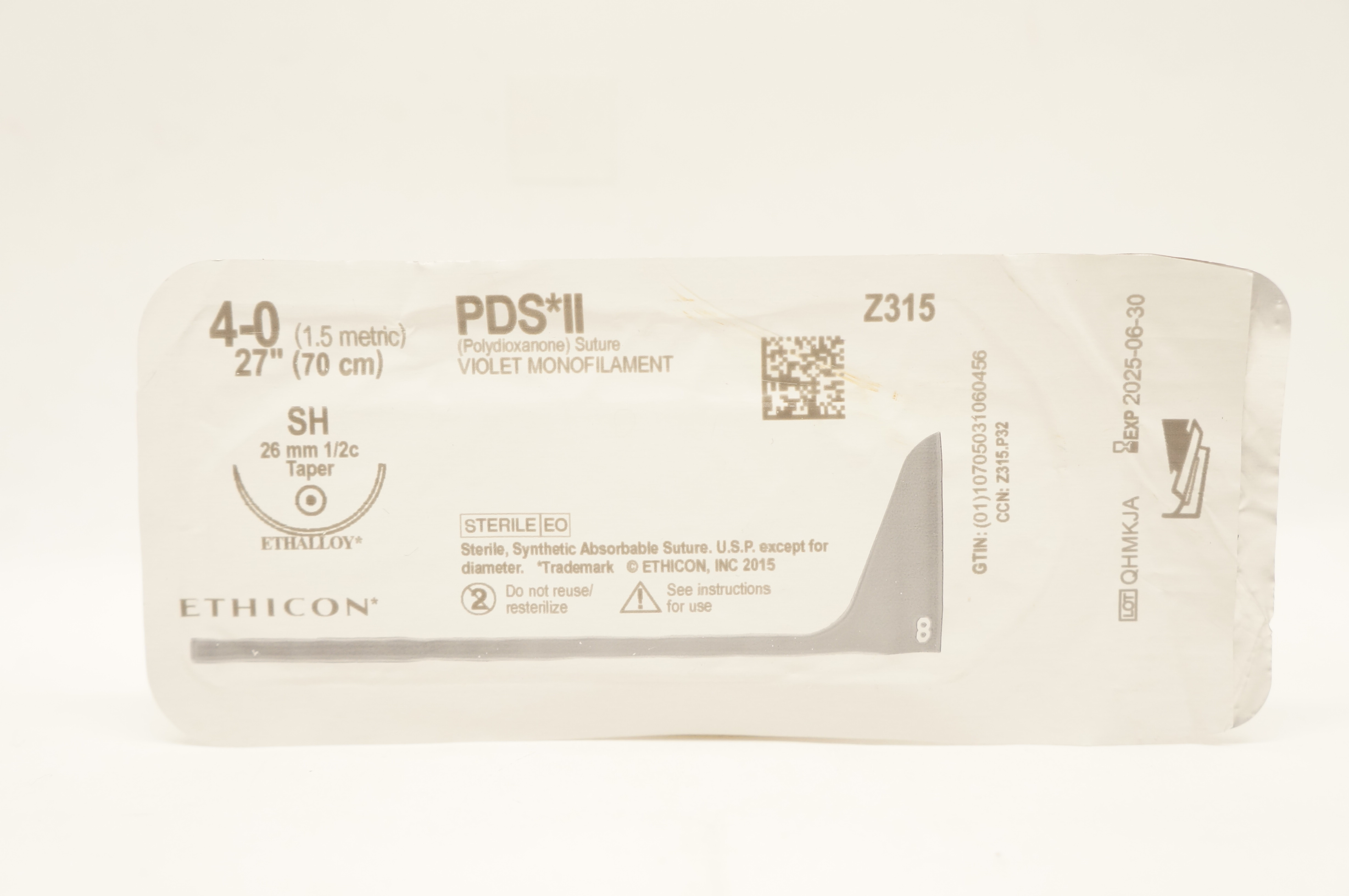 Ethicon Z315 4-0 PDS II Polydioxanone Stre SH 26mm 1/2c Taper, 27inch
