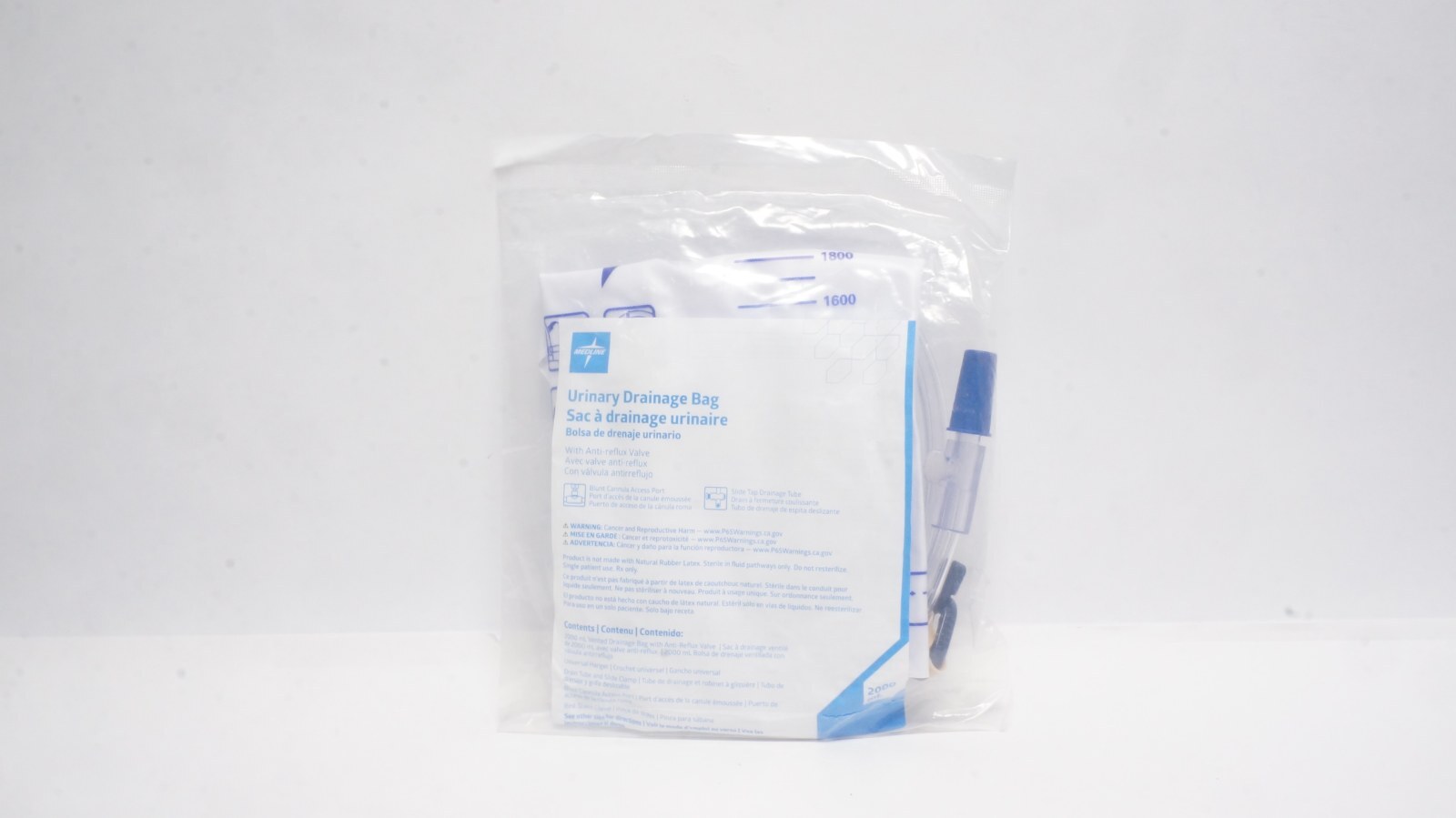 Medline DYNC1674 Urinary Drainage Bag 2000 mL Anti-reflux Valve