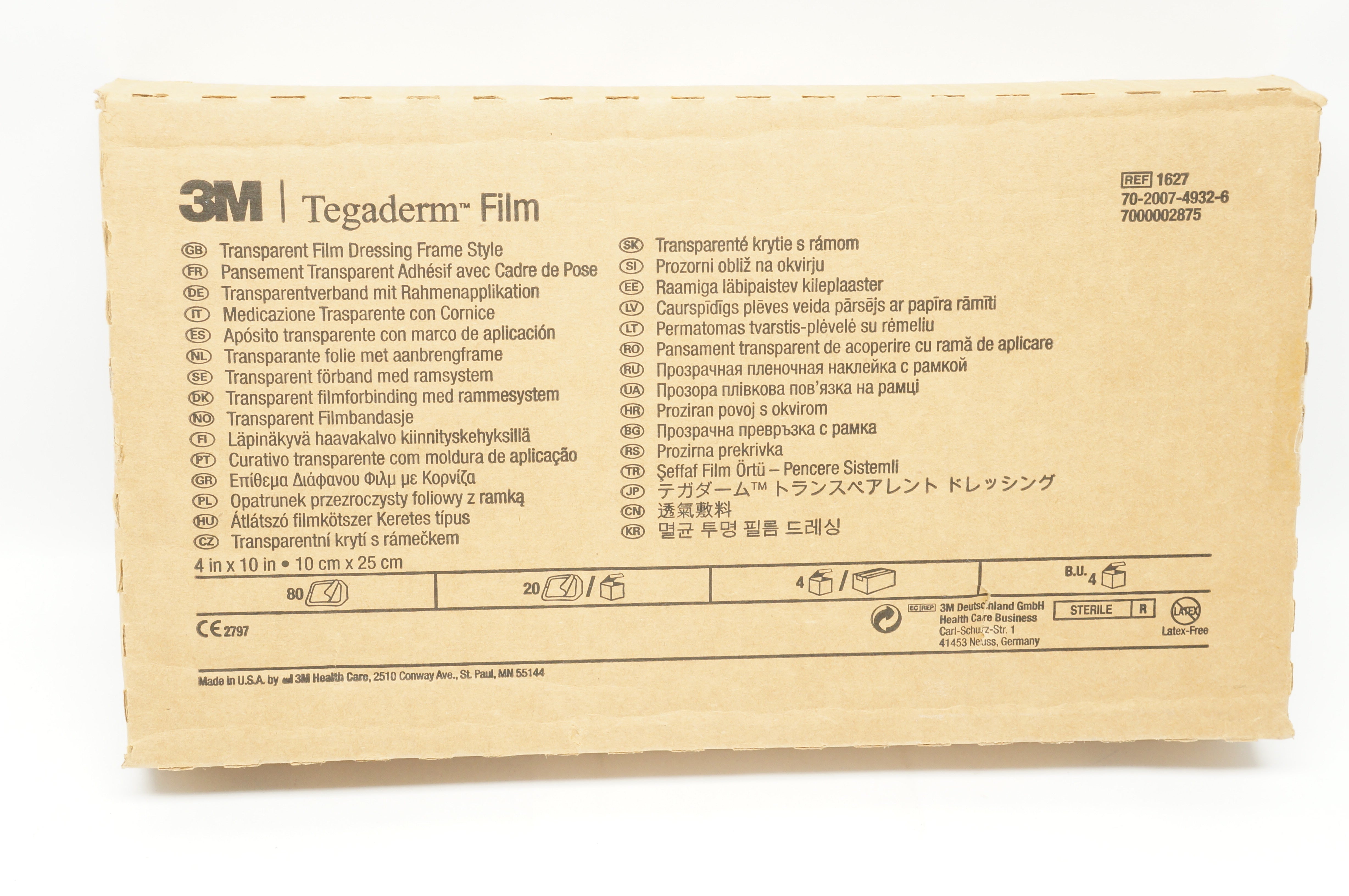 3M 1627 Tegaderm Transparent Film Dressing Frame Style 4 x 10inch - Case of 80