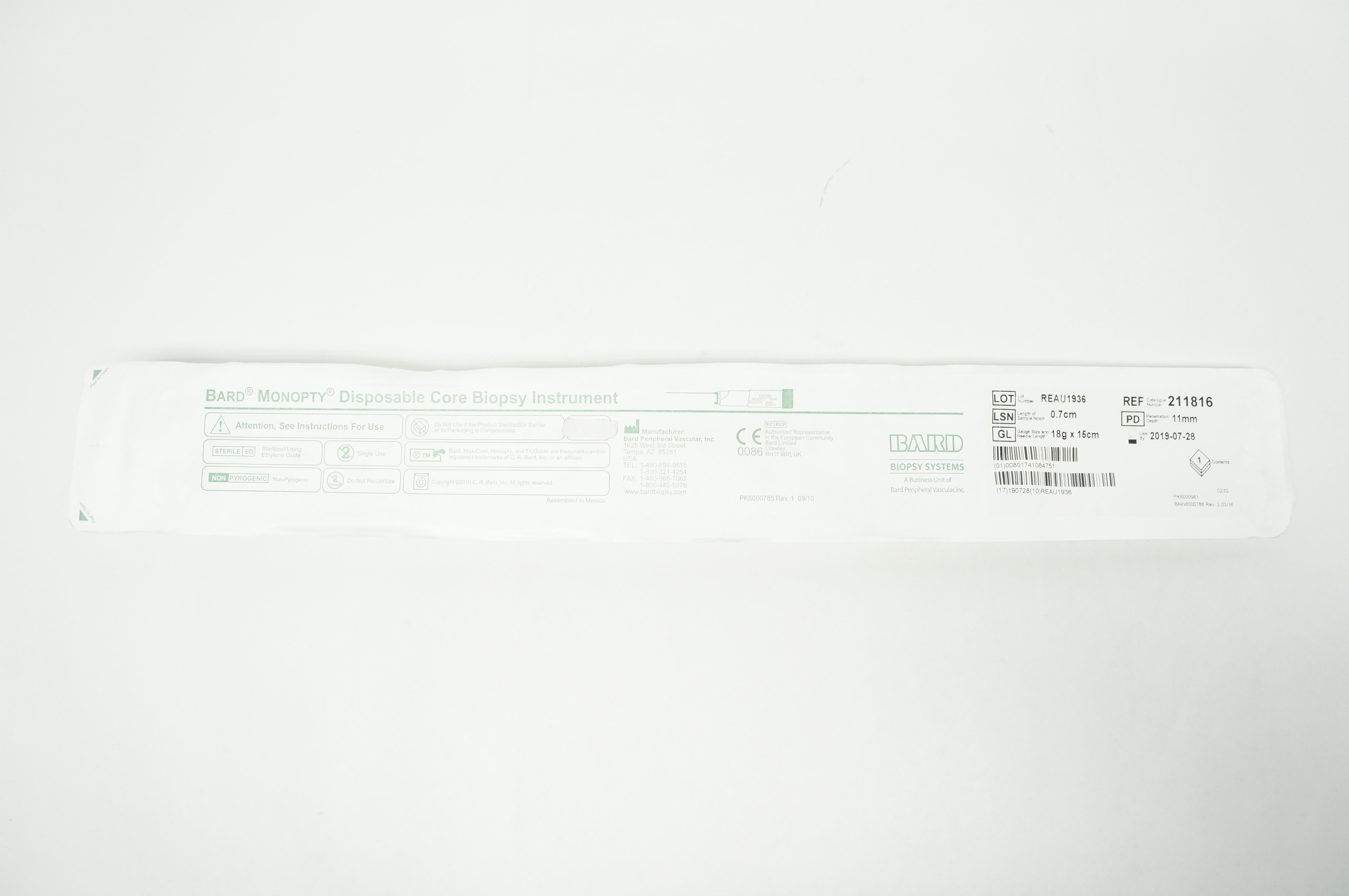 Bard 211816 Monopty Disposable Core Biopsy 18G x 16cm (x)