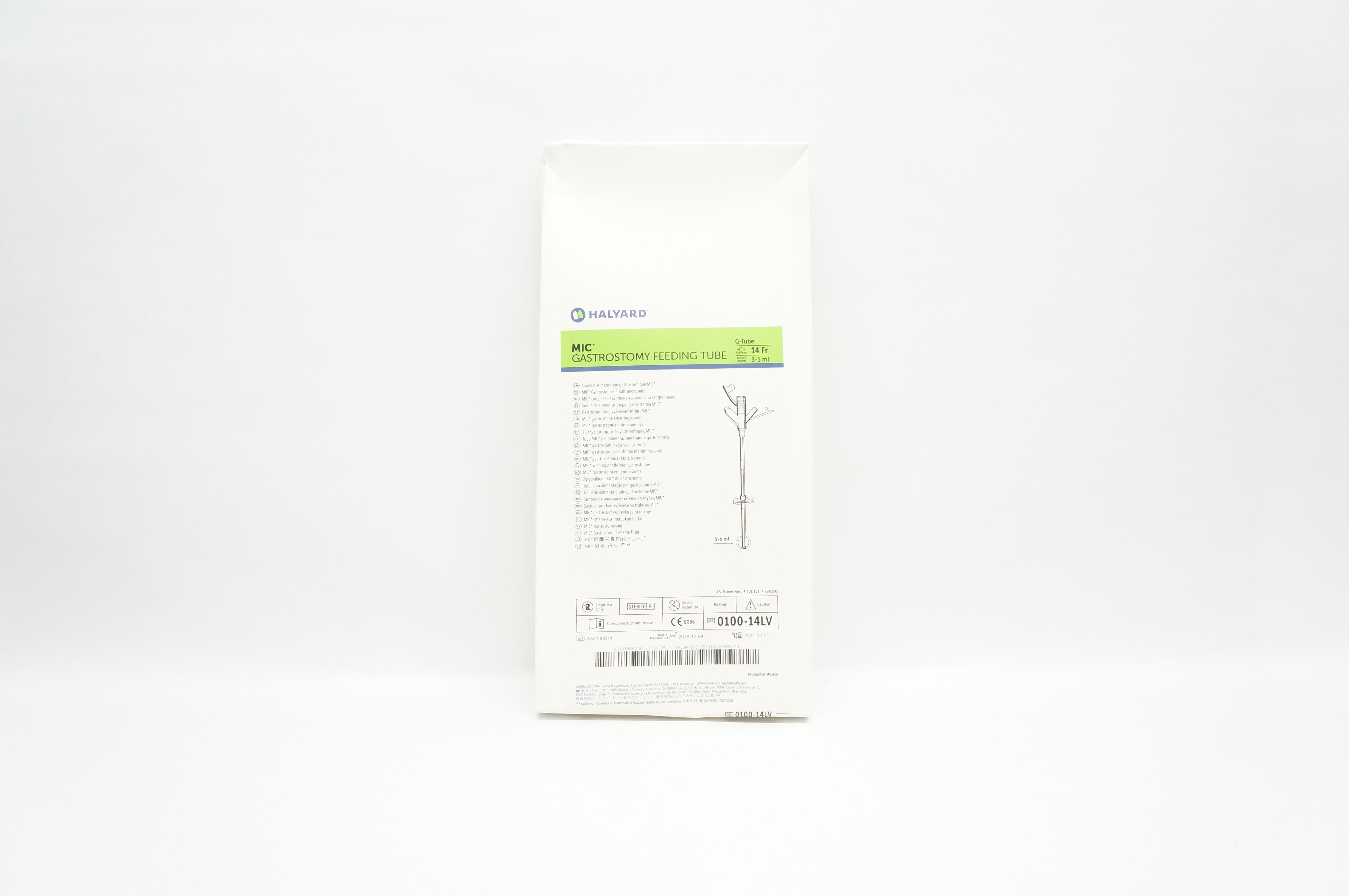 Halyard 0100-14LV MIC Gastrostomy Feeding Tube Diam.14 Fr, Balloon Vol.3-5ml (x)