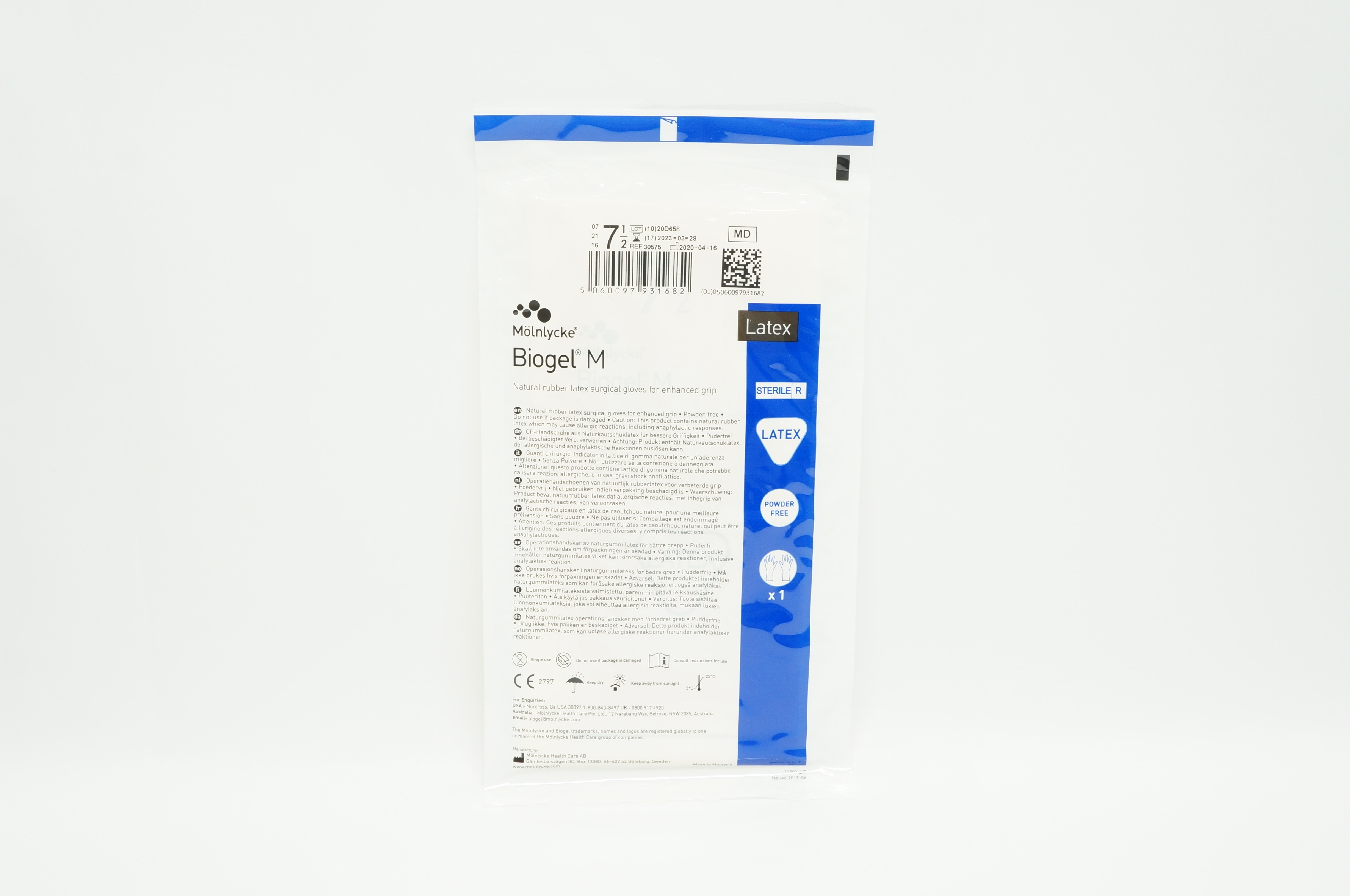 Molnlycke Health Care 30575 Biogel M Surgical Gloves 7-1/2