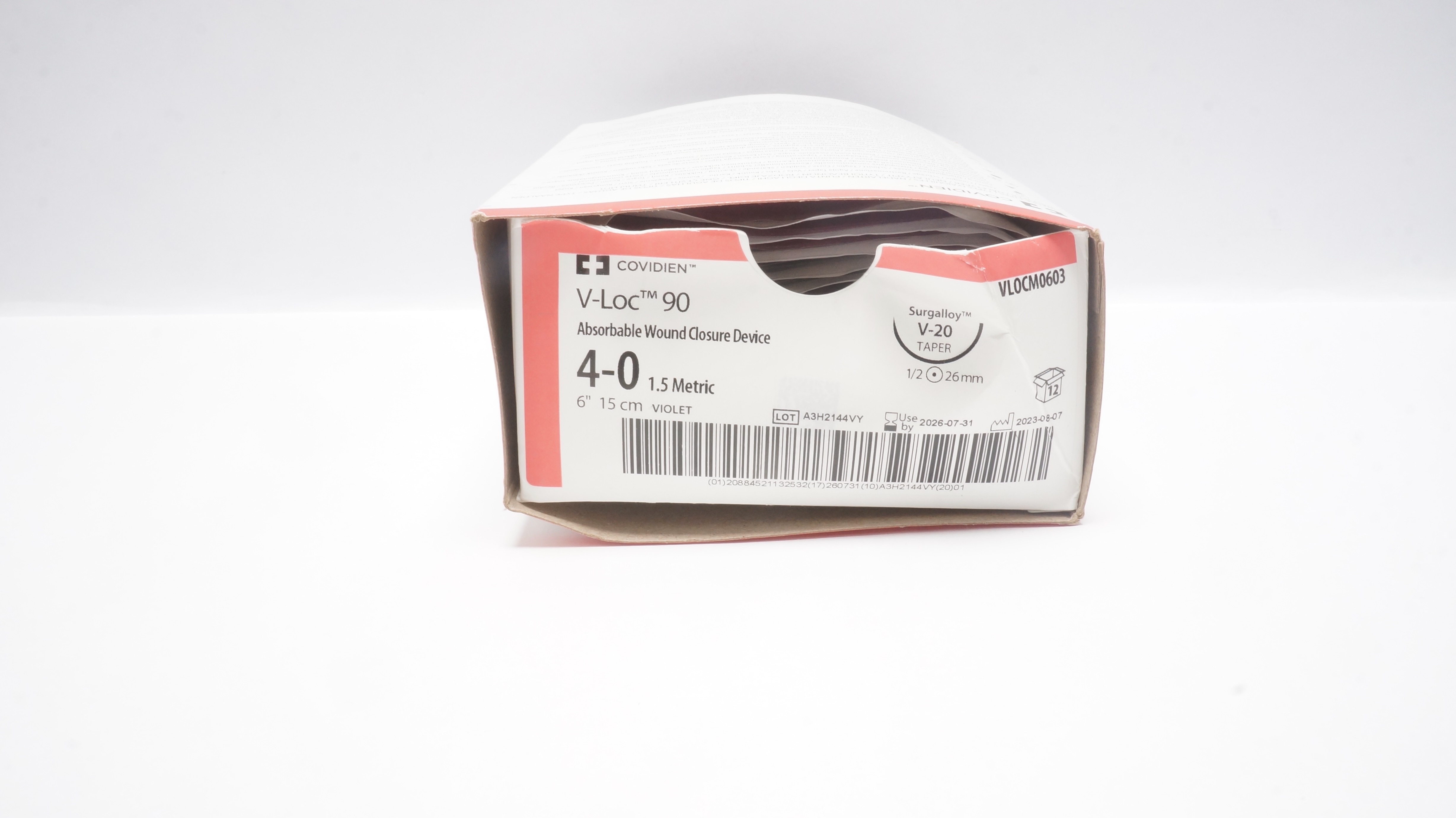 Covidien VLOCM0603 4-0 V-Loc Wound Closure  V-20 Taper 1/2 26mm 6inch -Box of 12
