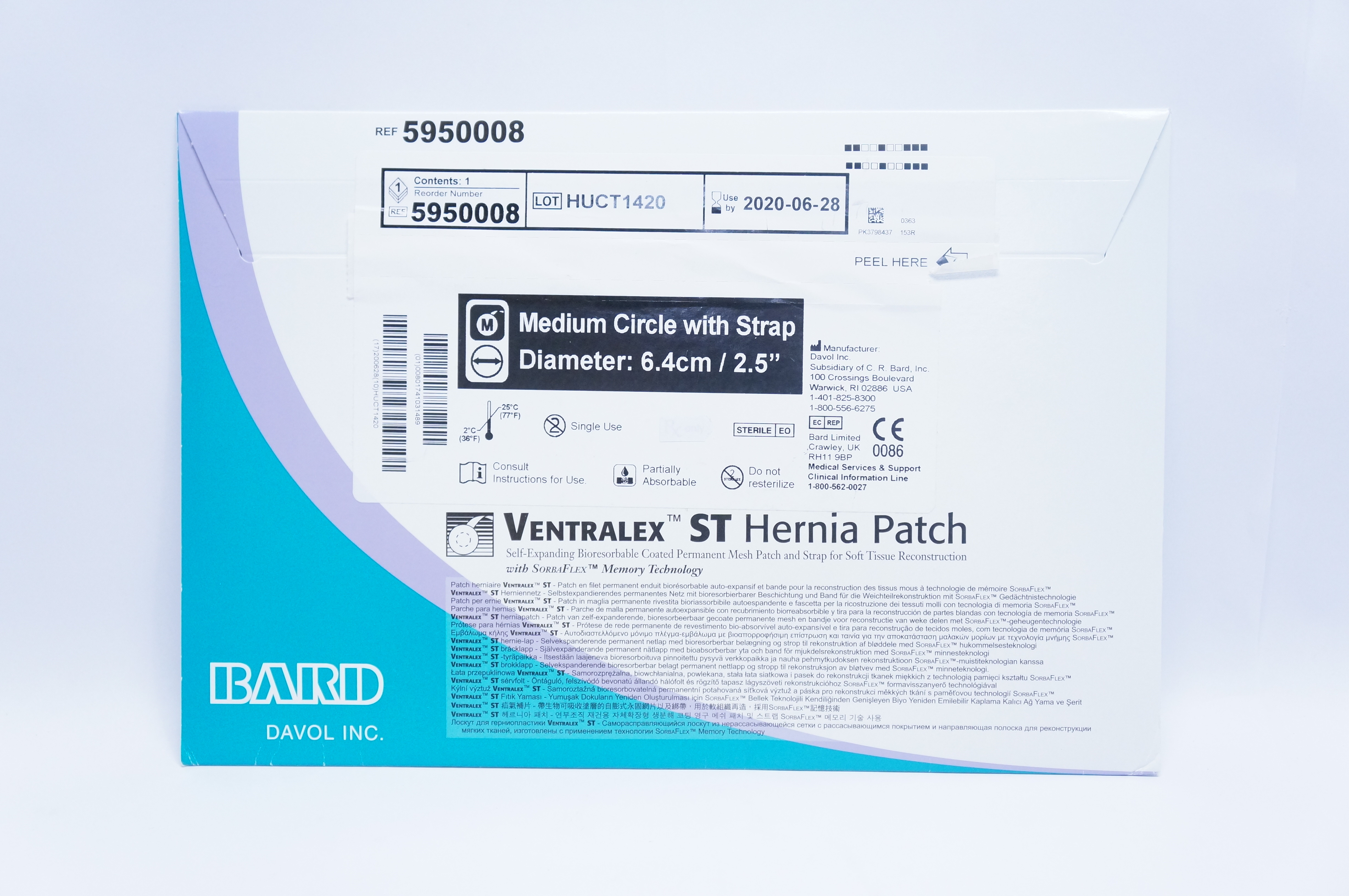 Bard 5950008 Ventralex ST Hernia Patch, Medium Circle with Strap 2.5inch (x)