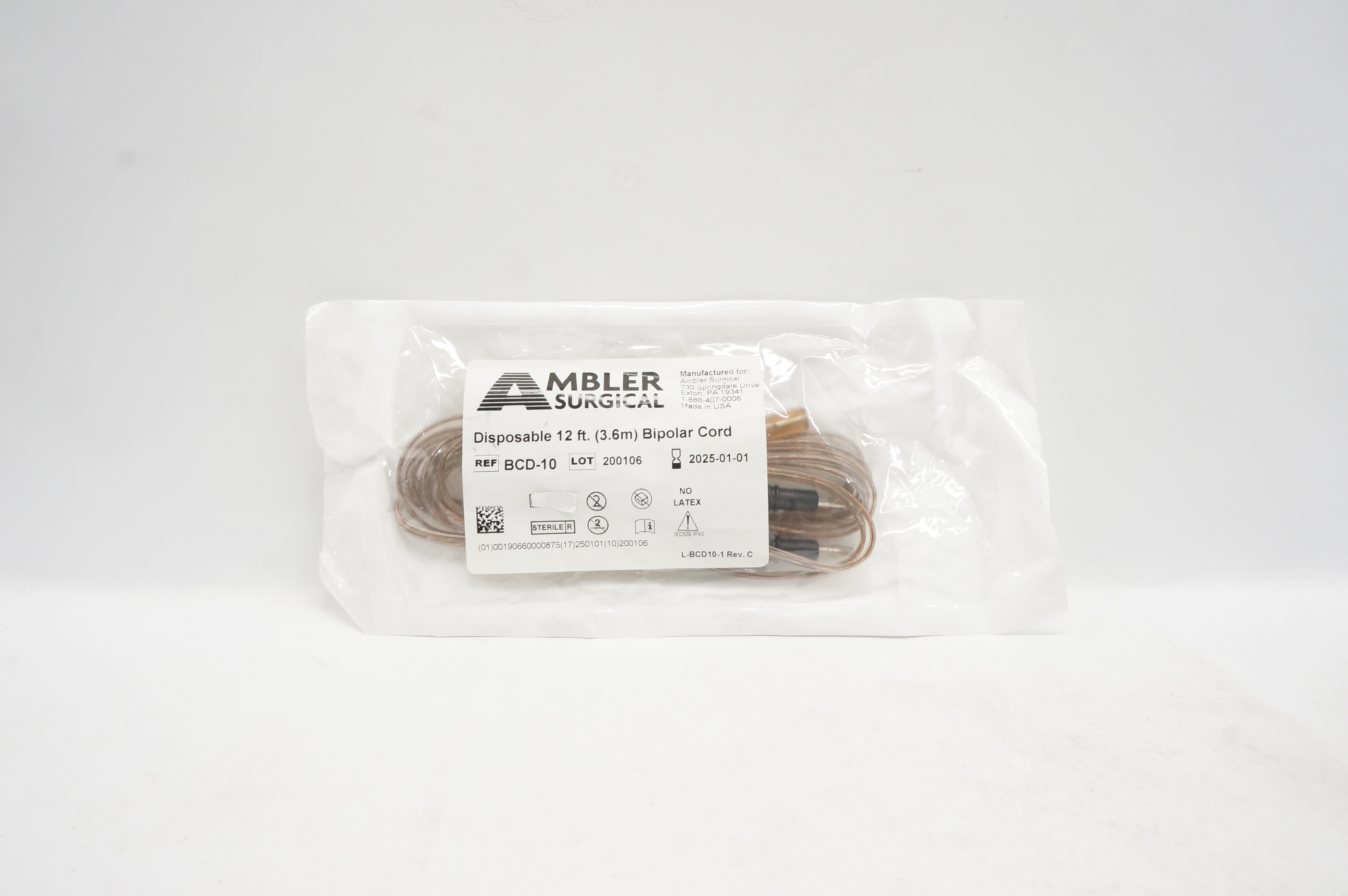 Ambler Surgical BCD-10 Disposable 12ft. Bipolar Cord