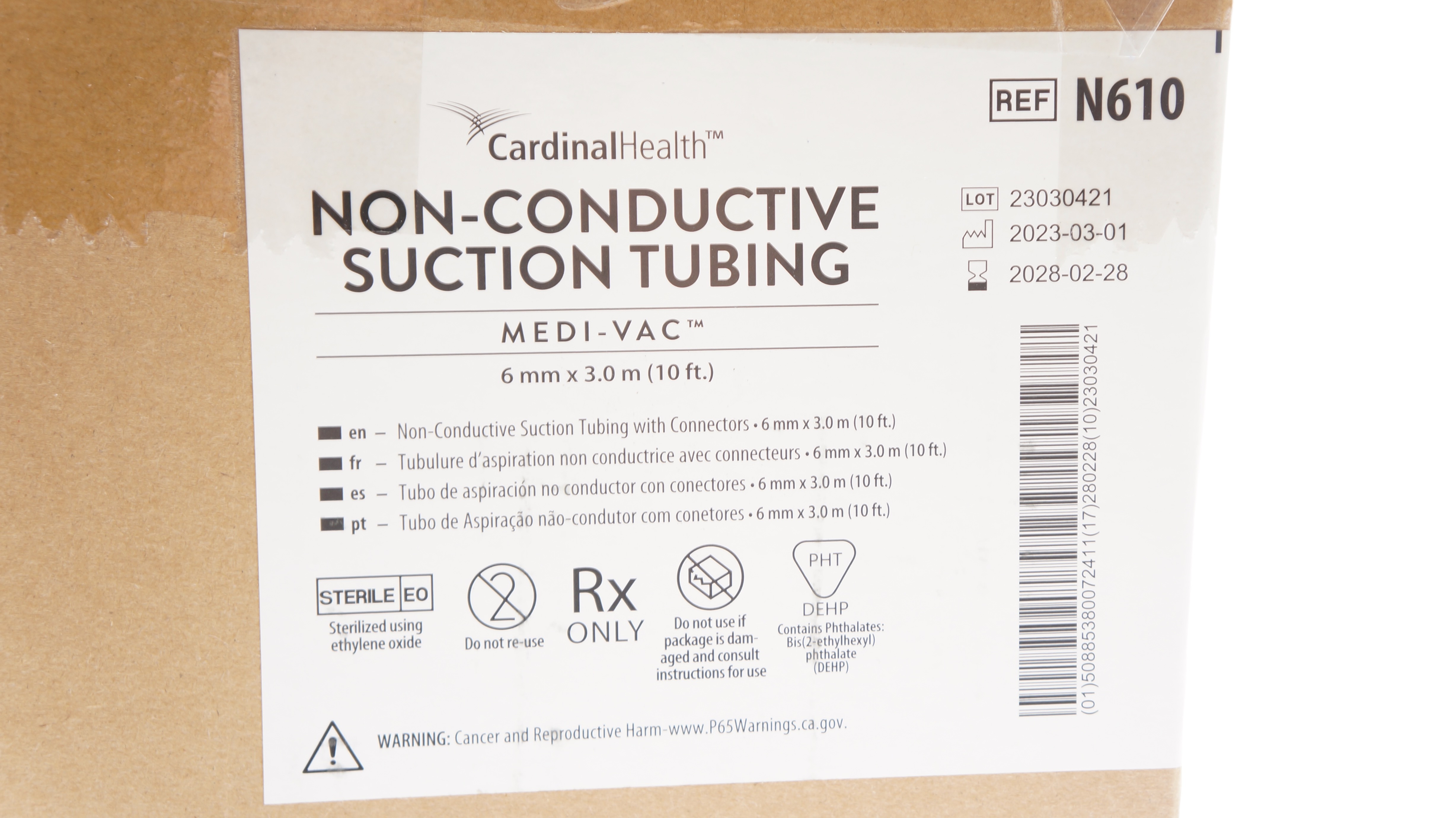 Cardinal Health N610 Medi-Vac Suction Tubing 6mm x 10ft. - Box of 25