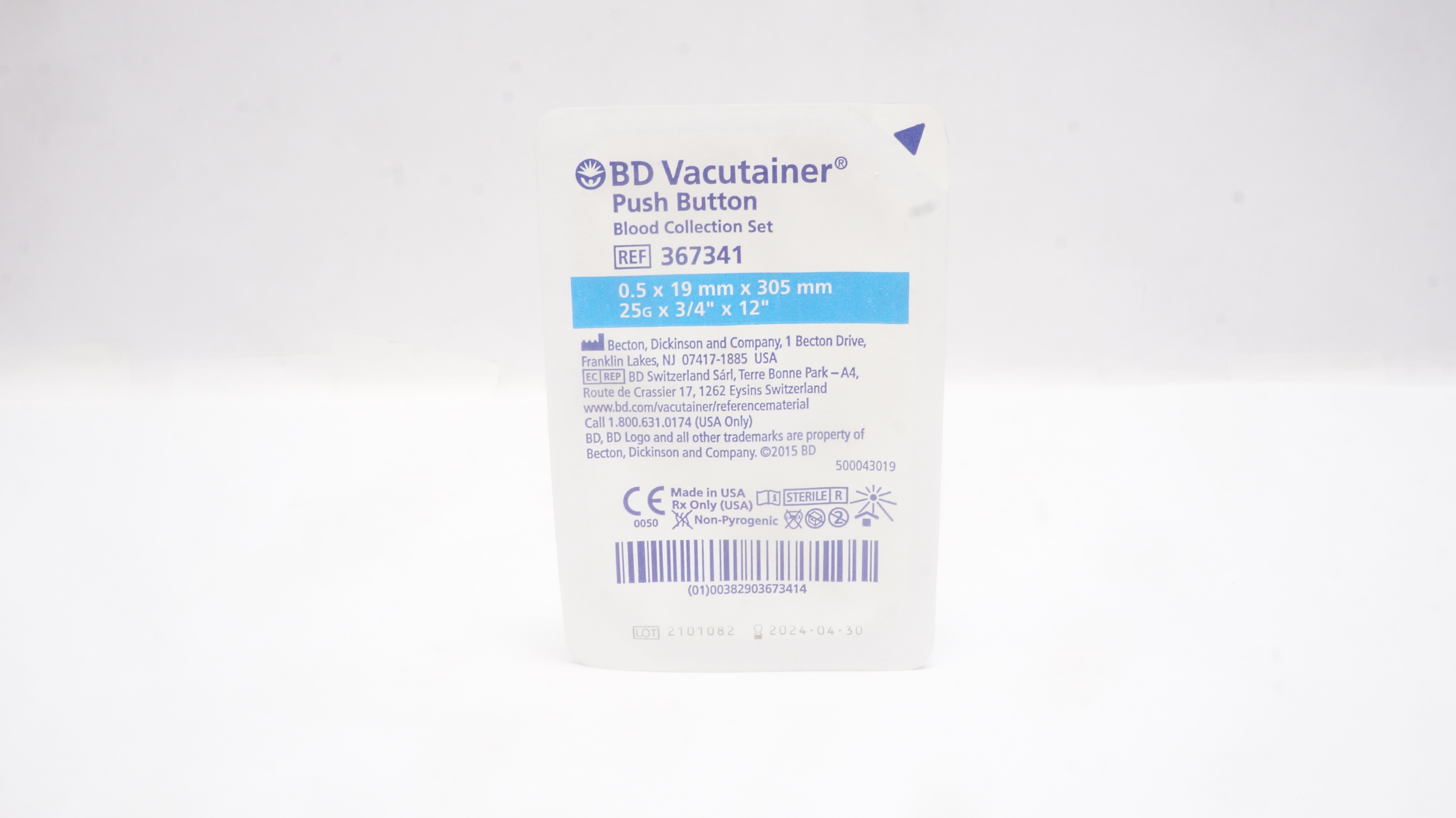 BD 367341 Vacutainer Push Button Blood Collection Set 25G x 3/4inch x 12inch