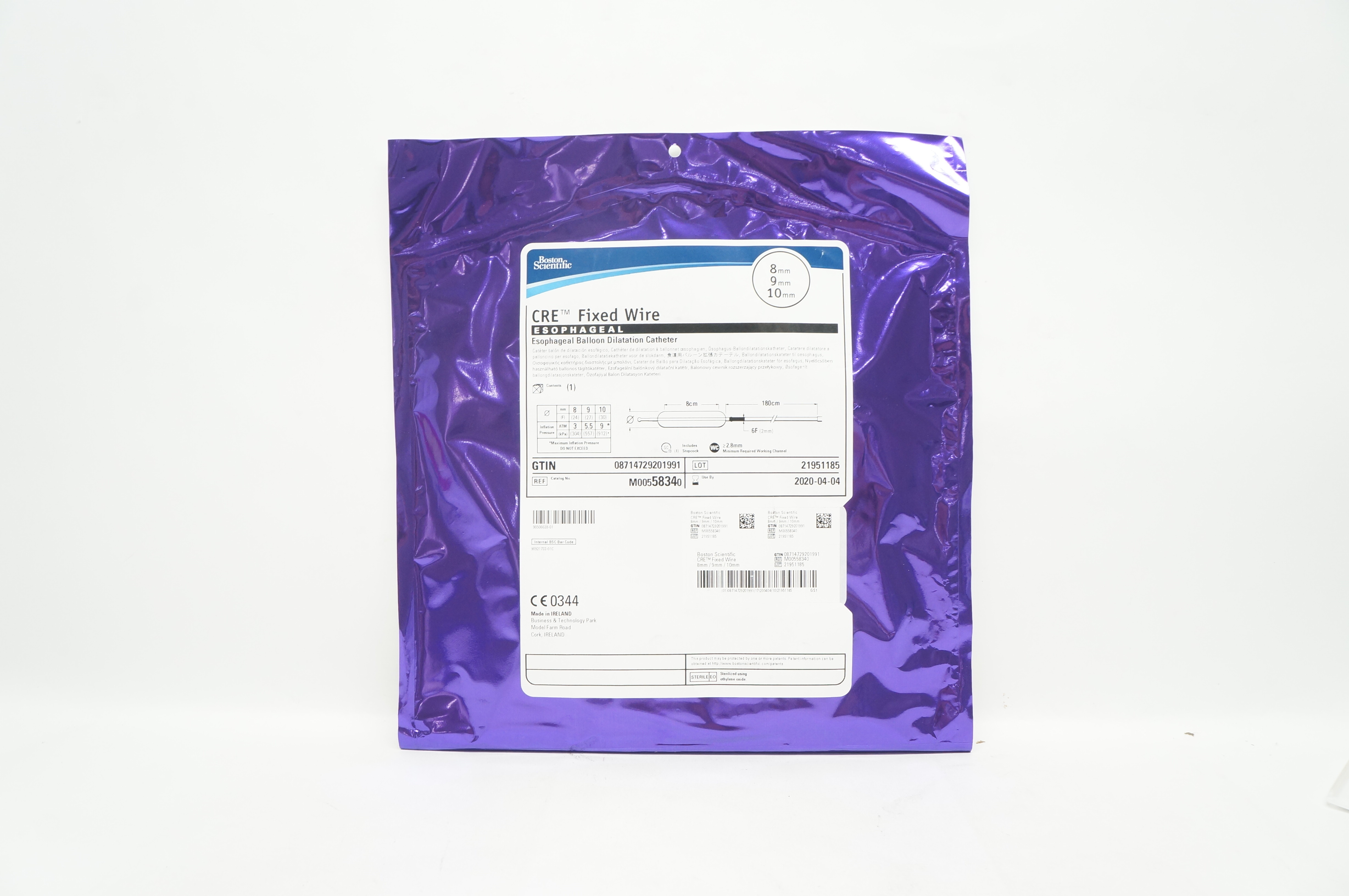 Boston Scientific M00558340 CRE Esophageal Balloon Dilatation Cath. 8x9x10mm (x)