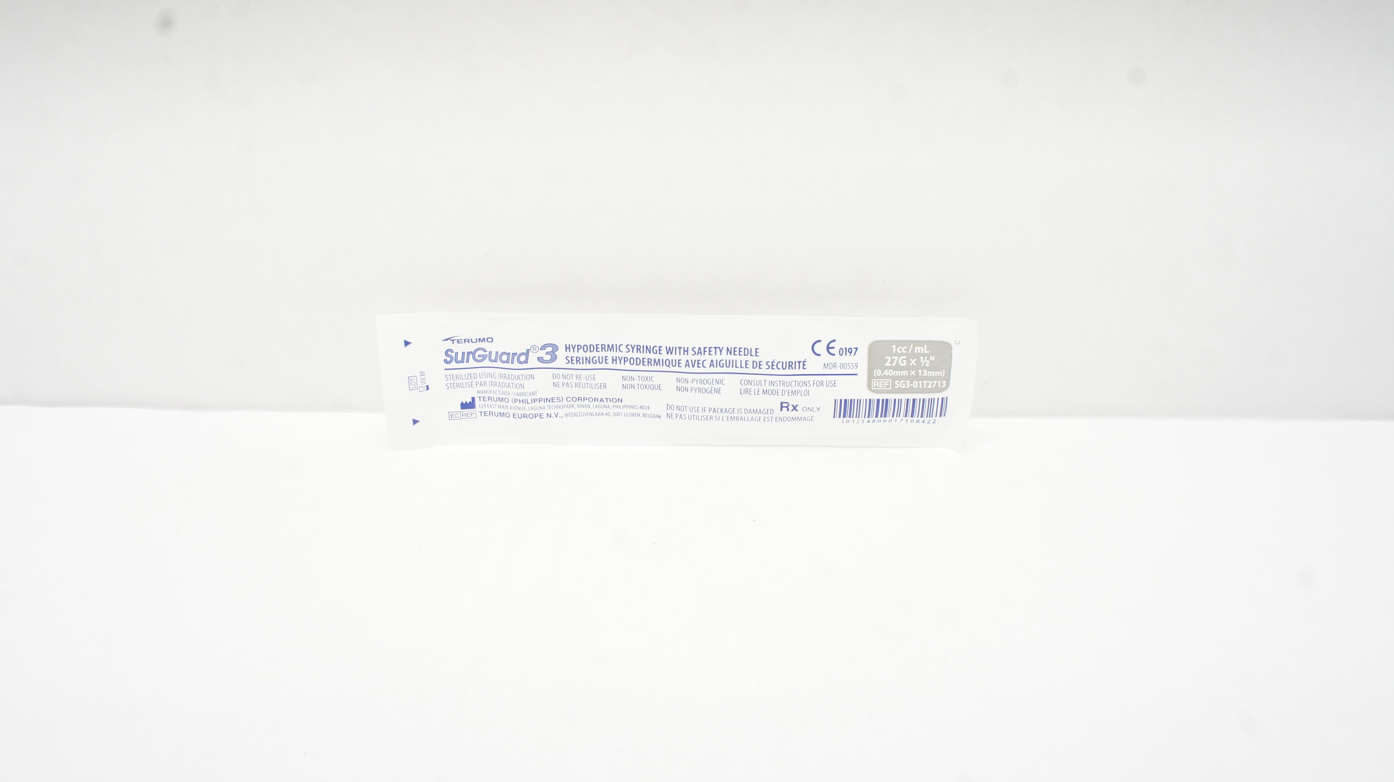 Terumo SG3-01T2713 SurGuard Hypodermic Syringe W/Safety Needle 1cc,27G 1/2In