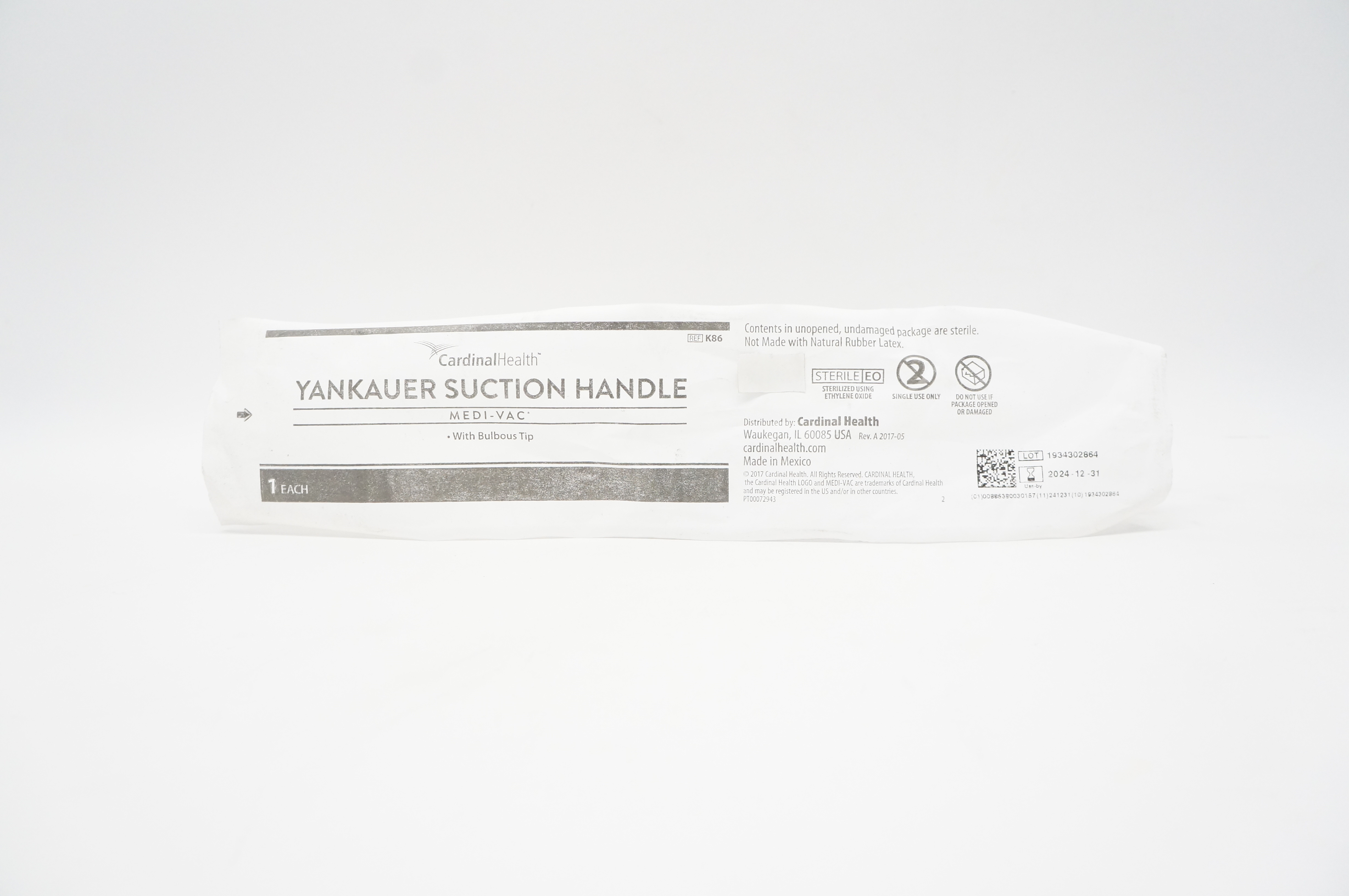 Cardinal Health K86 Medi-Vac Yankauer Suction Handle With Bulbous Tip