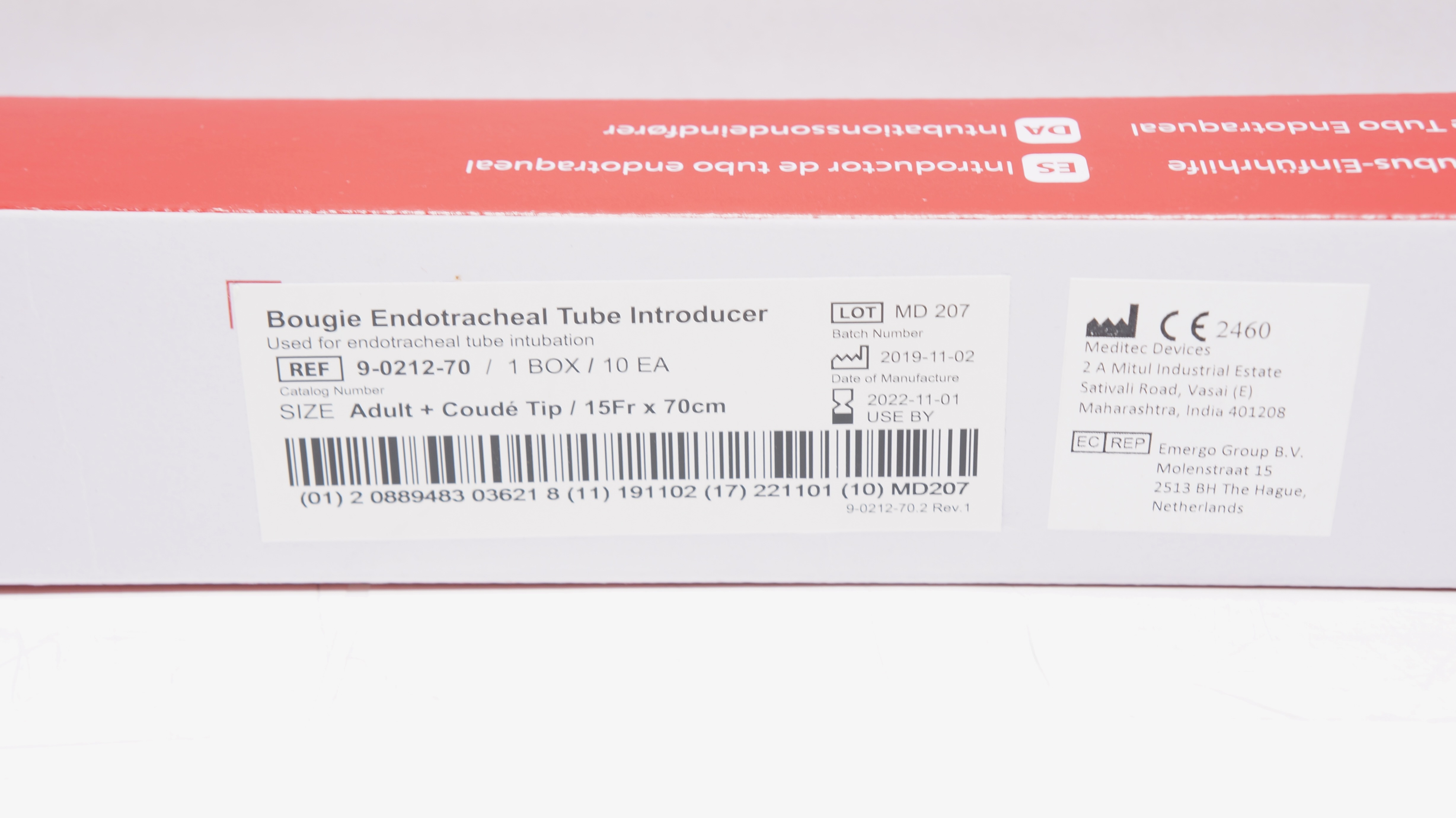 Sunmed 9-0212-70 Introducer Adult Bougie 15Fr x 70cm w/Coude Tip (x) - Box of 10