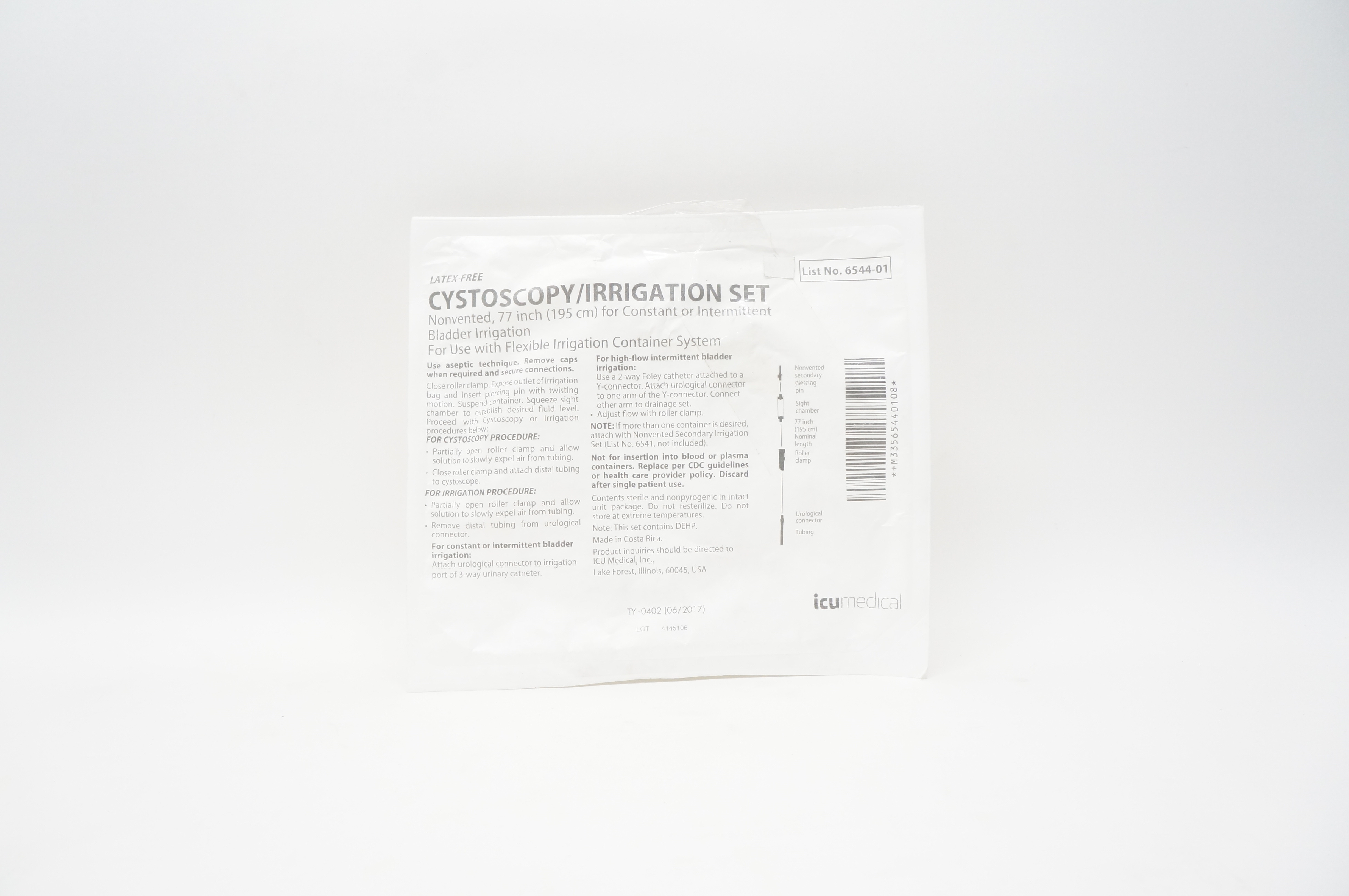 ICU Medical 6544-01 Cystoscopy Irrigation Set Nonvented, 77inch