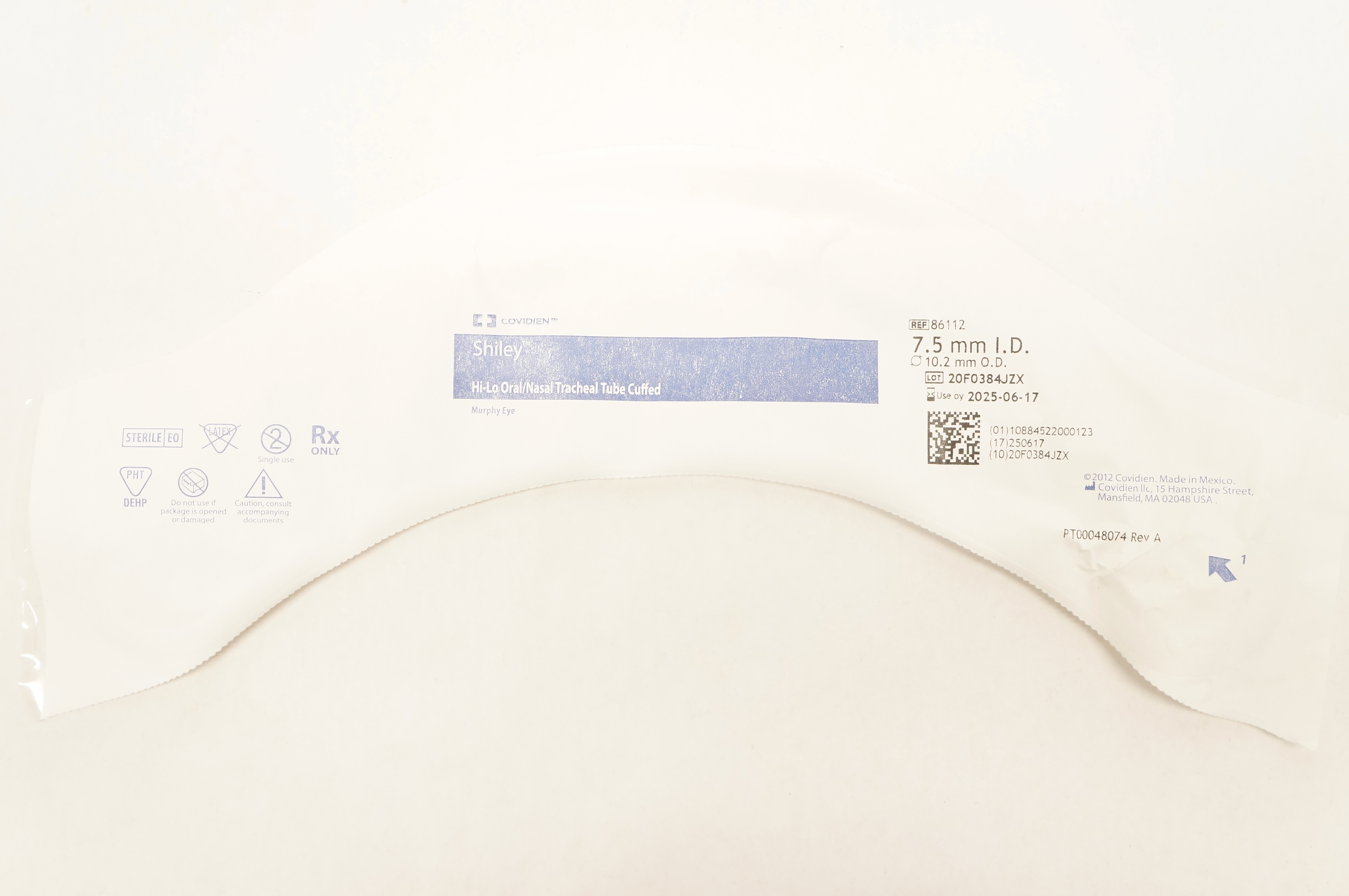 CCovidien 86112 Mallinckrodt Hi-Lo Oral/Nasal Tracheal Tube 7.5 ID x 10.2mm OD(x)