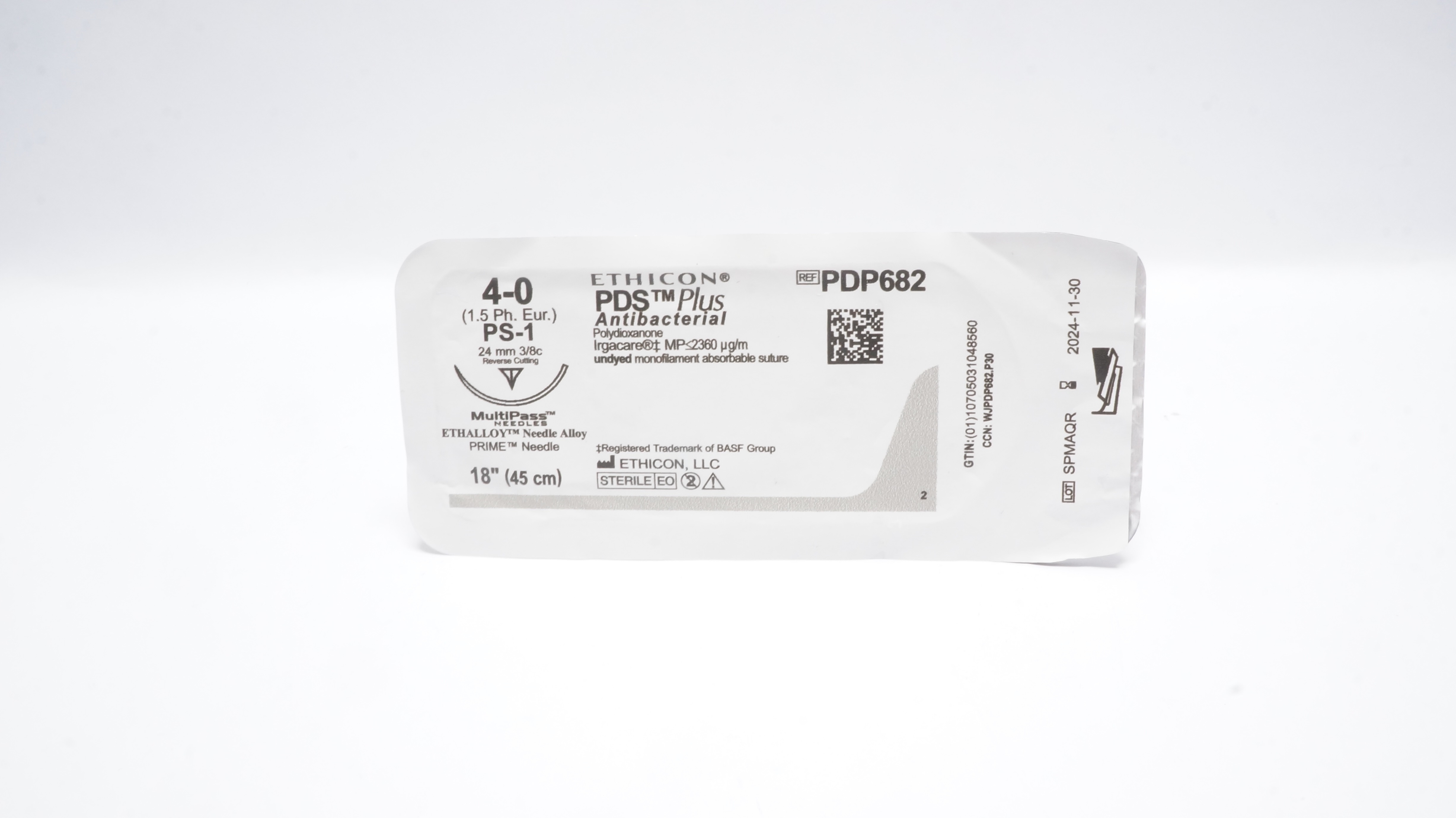 Ethicon PDP682 4-0 PDS+ Antibacterial PS-1 24mm 3/8c Reverse Cutting 18In (x)