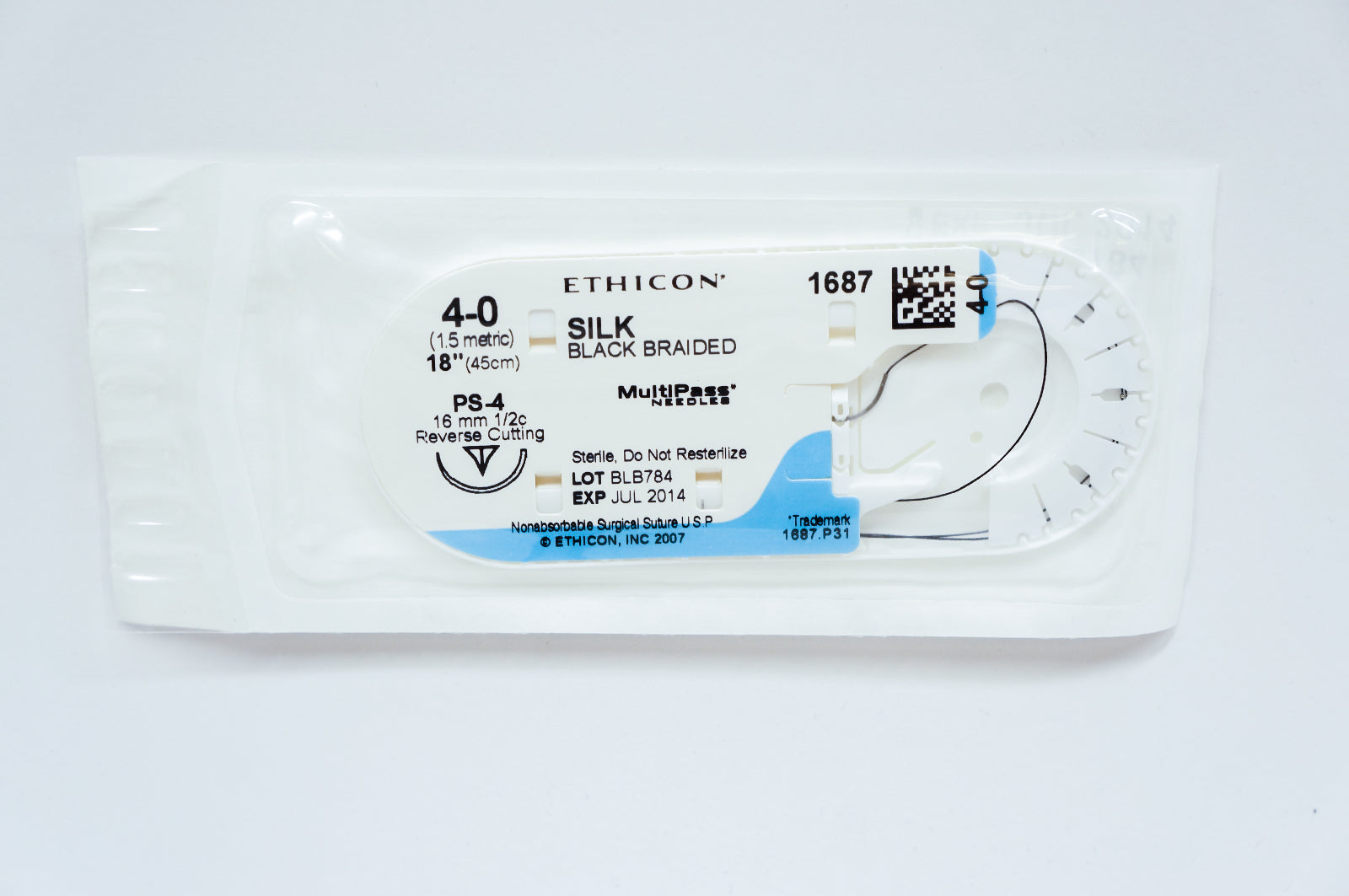 Ethicon 1687 4-0 SILK, PS-4, 16mm 1/2c Reverse Cutting, 18inch (x)