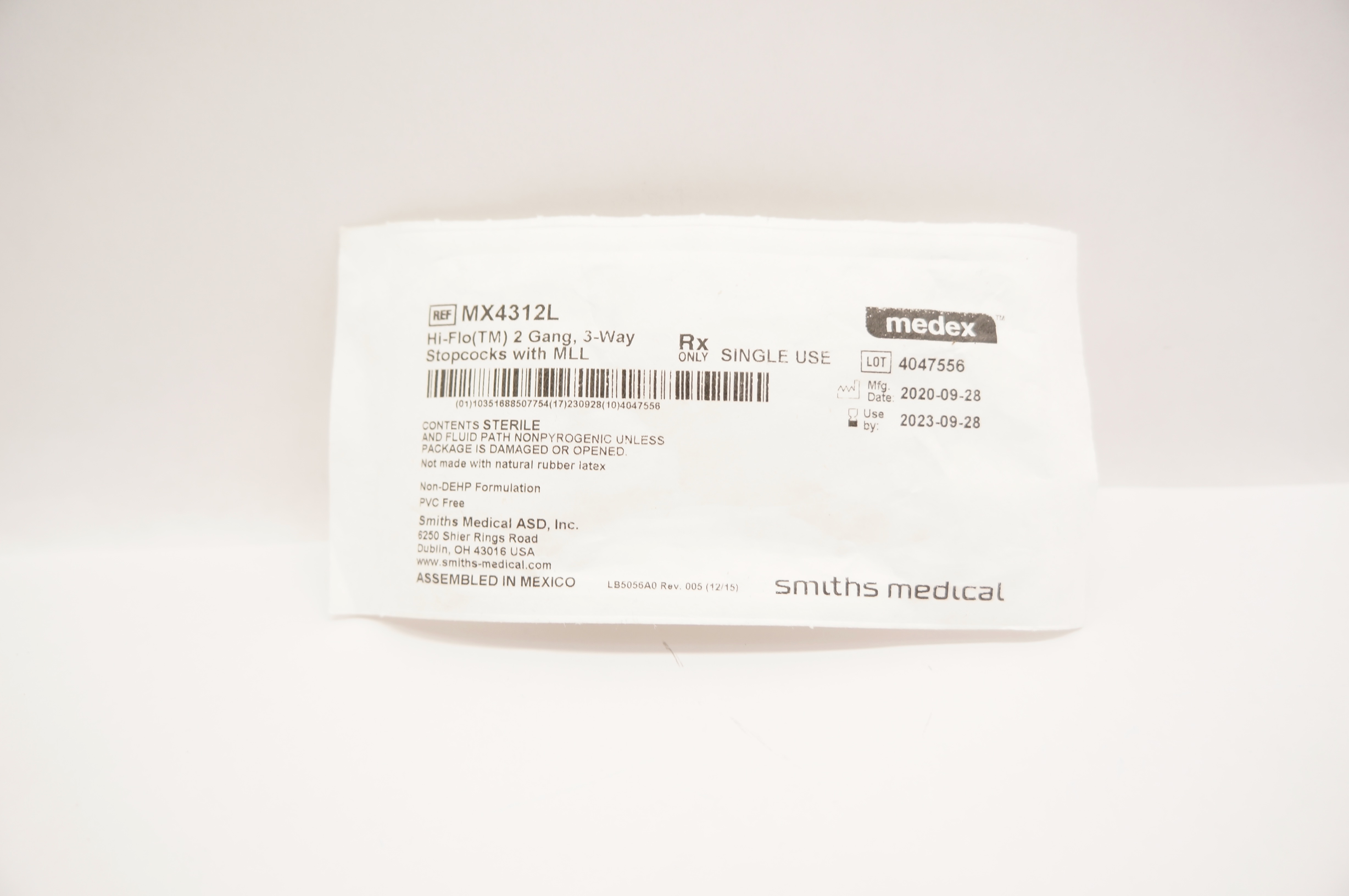 Smiths Medical MX4312L Medex Hi-Flo 2 Gang 3-Way Stopcocks with MLL