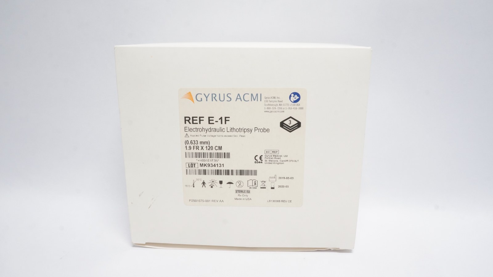Gyrus ACMI E-1F Electrohydraulic Lithotripsy Probe 1.9 FR 120 CM - box of 3