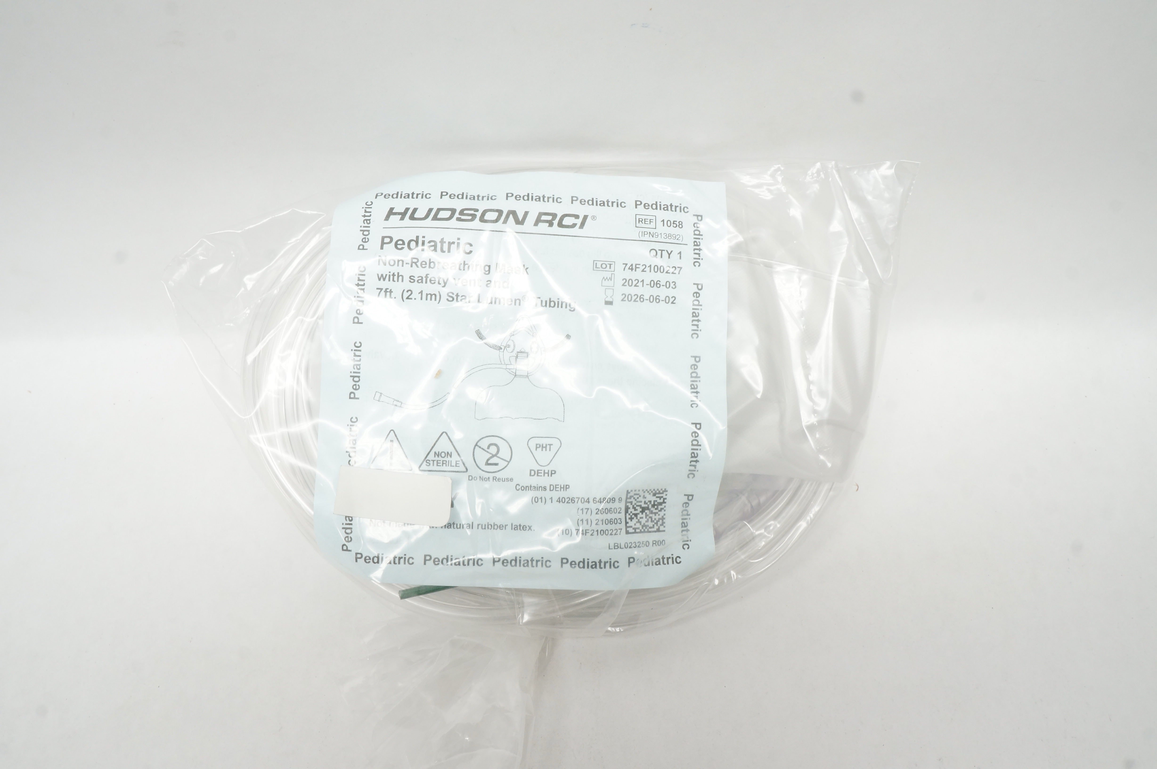 Hudson RCI 1058 Pediatric Non-Rebreathing Mask with Safety Vent 7Ft.