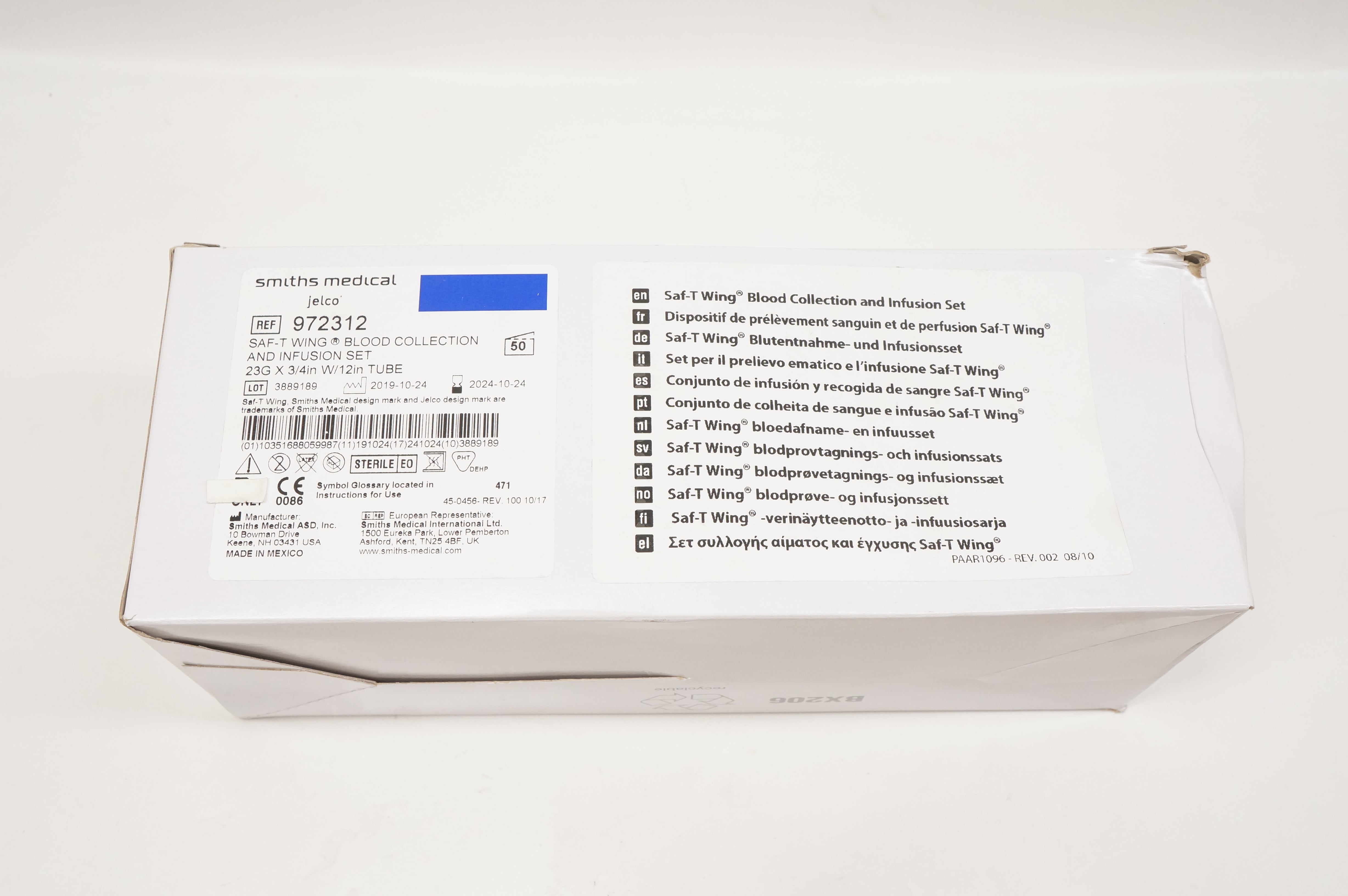 Smiths Medical 972312 Saf-T Wing Blood Collection 23G x 3/4inch - Box of 50