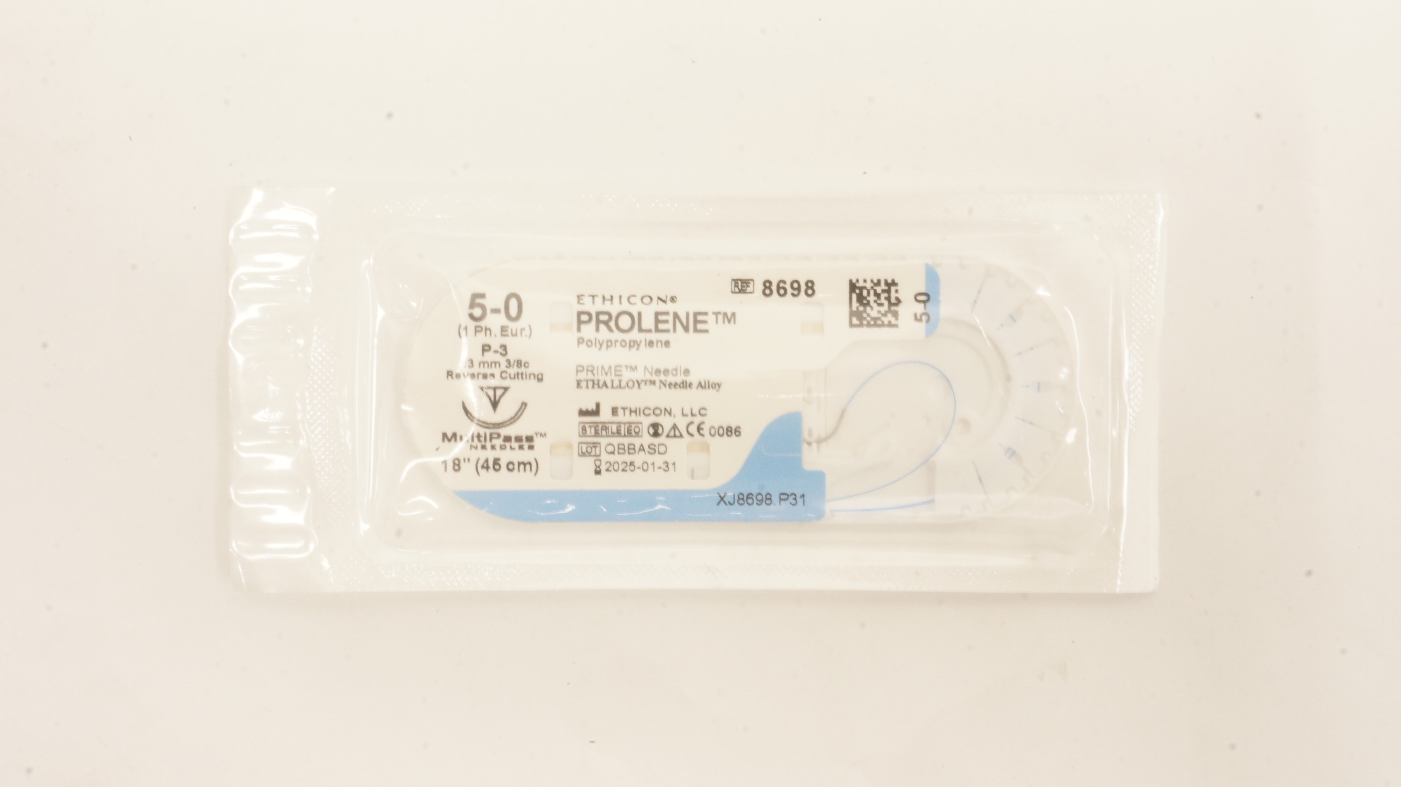 Ethicon 8698 5-0 PROLENE Polypropelene Stre P-3 13mm 3/8c Reverse Cutting 18inch