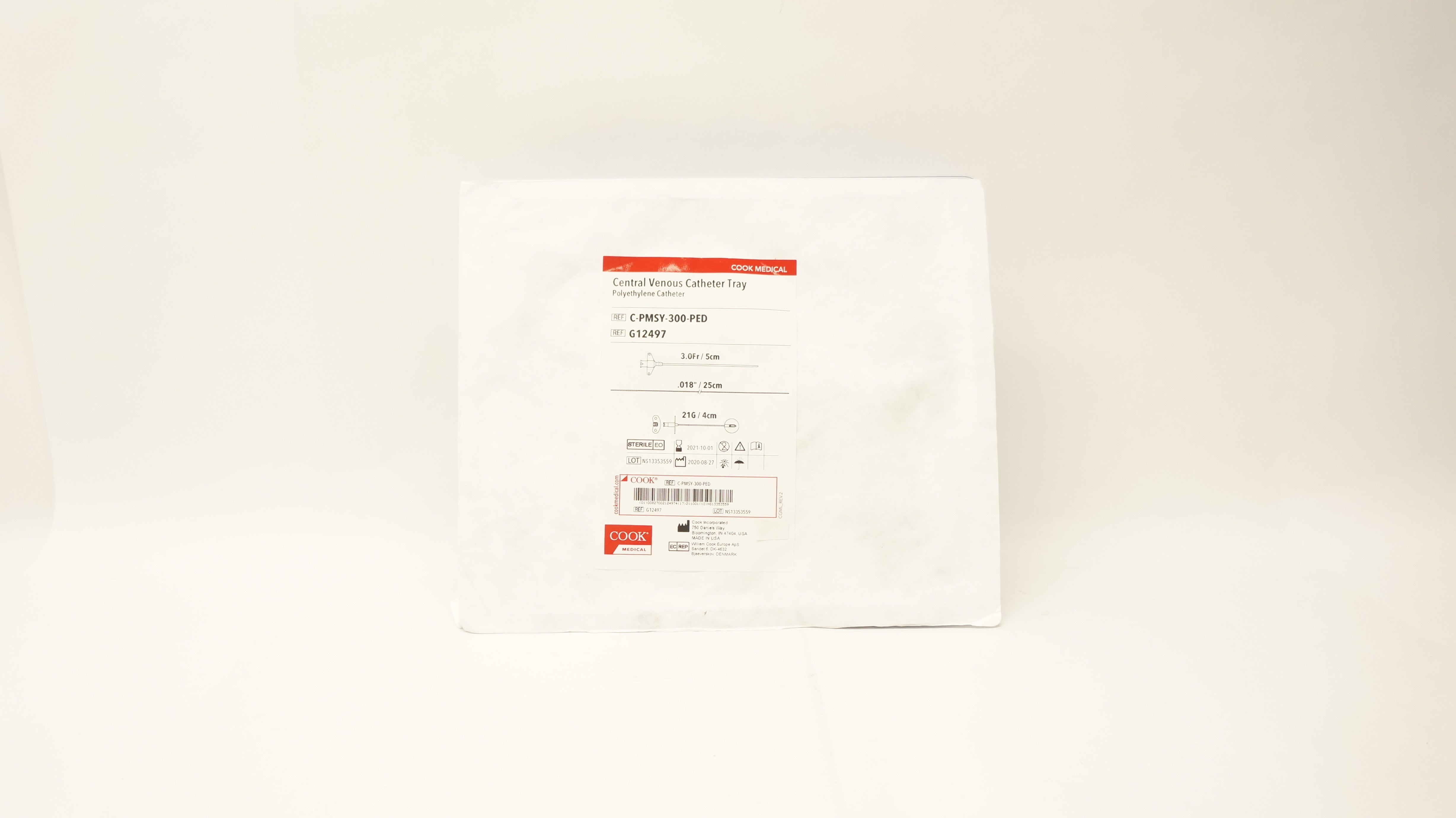 Cook Medical G12497 Central Venous Cath.Tray 3Fr x .018inch x 21G (x)