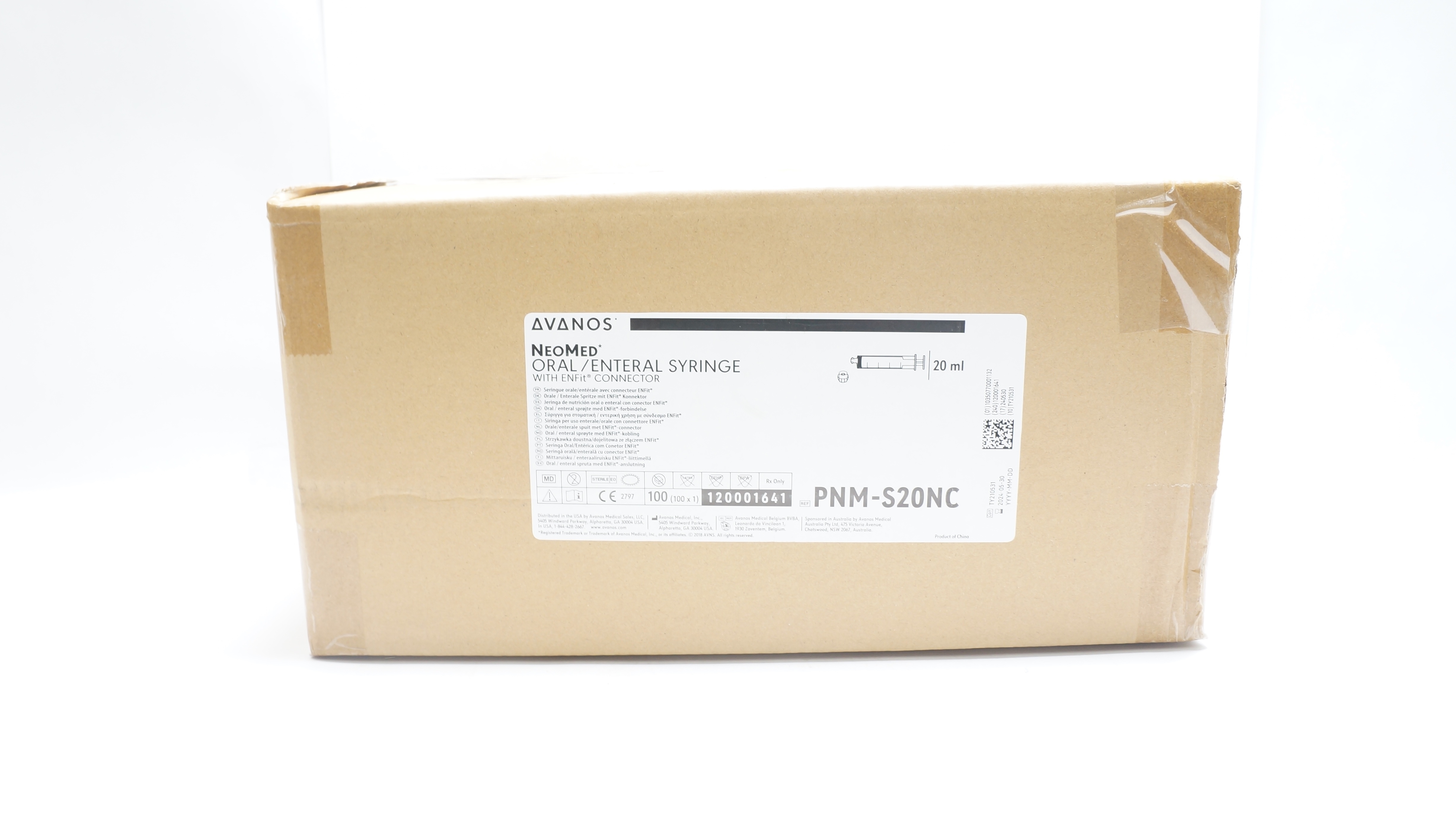 Avanos PNM-S20NC NeoMed Oral/Enteral Syringe W/ENFIT Connector 20mL(x)-Boxof 100