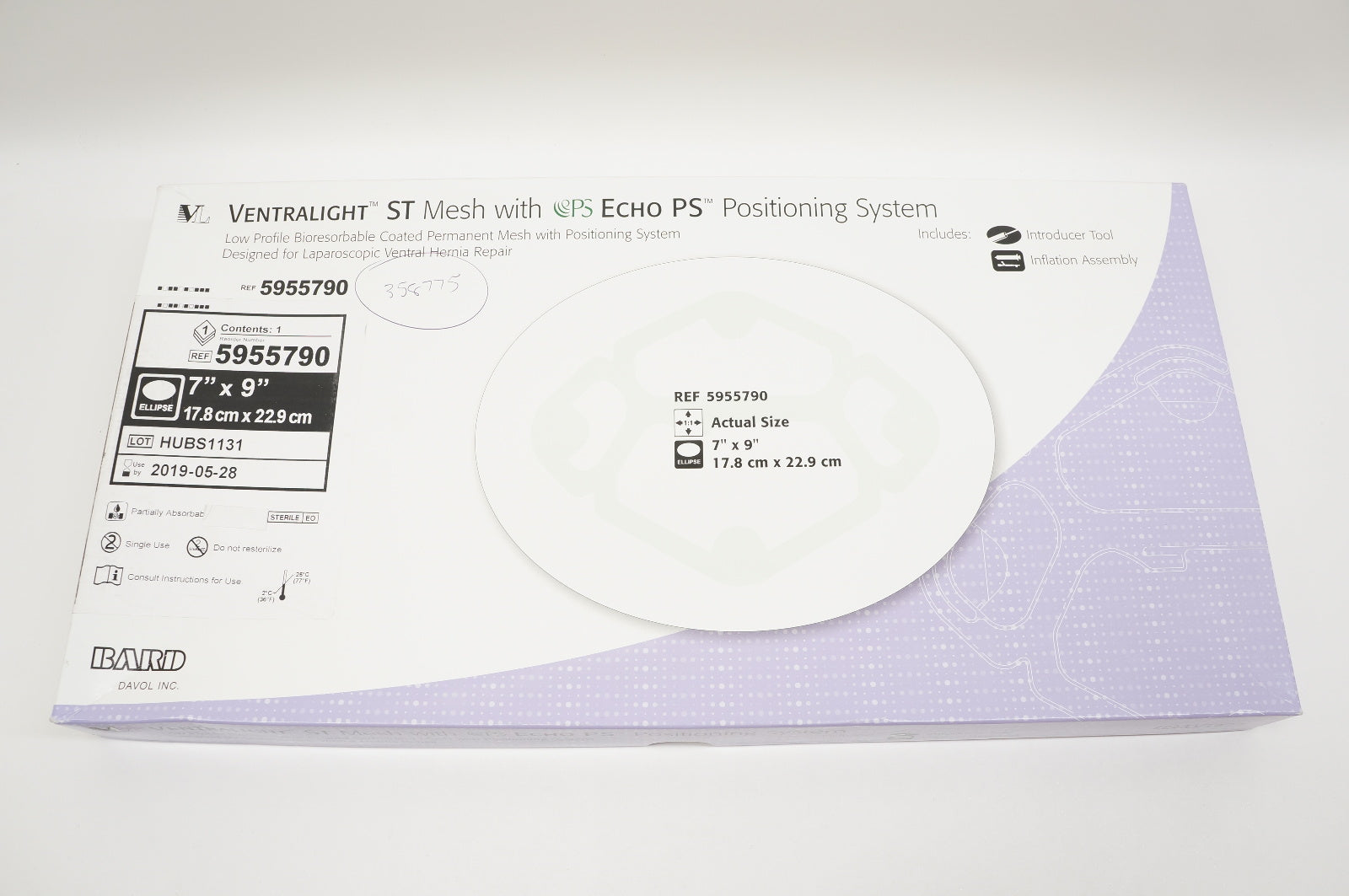 Bard 5955790 Ventralight ST Mesh with Echo PS: 7inch x 9inch Ellipse (x)