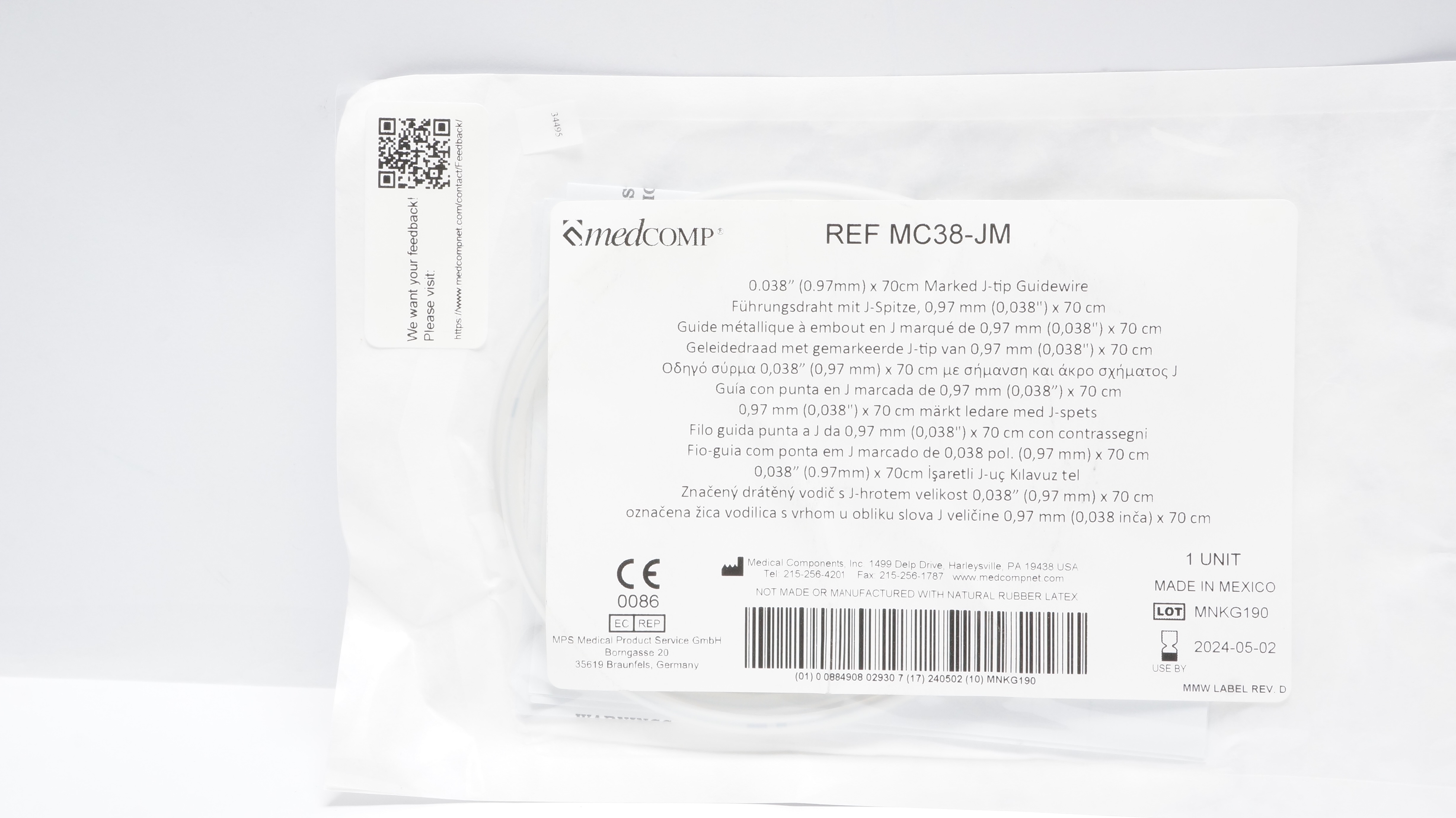 MedComp MC38-JM Marked J-Tip Guidewire 0.038inch x 70cm (x)