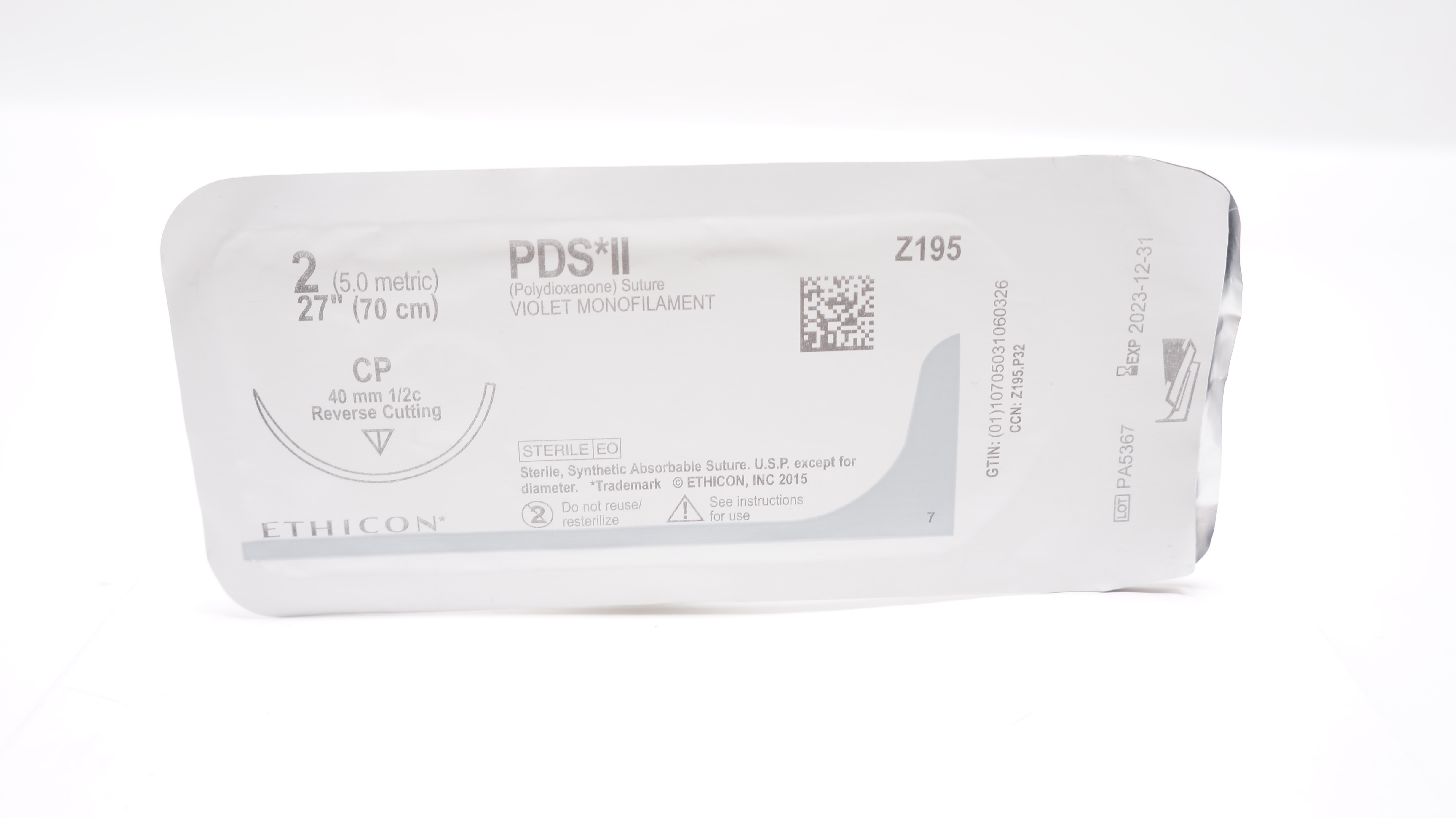 Ethicon Z195 2 PDS II Polydioxanone Stre CP 40mm 1/2c Reverse Cutting, 27inch(x)