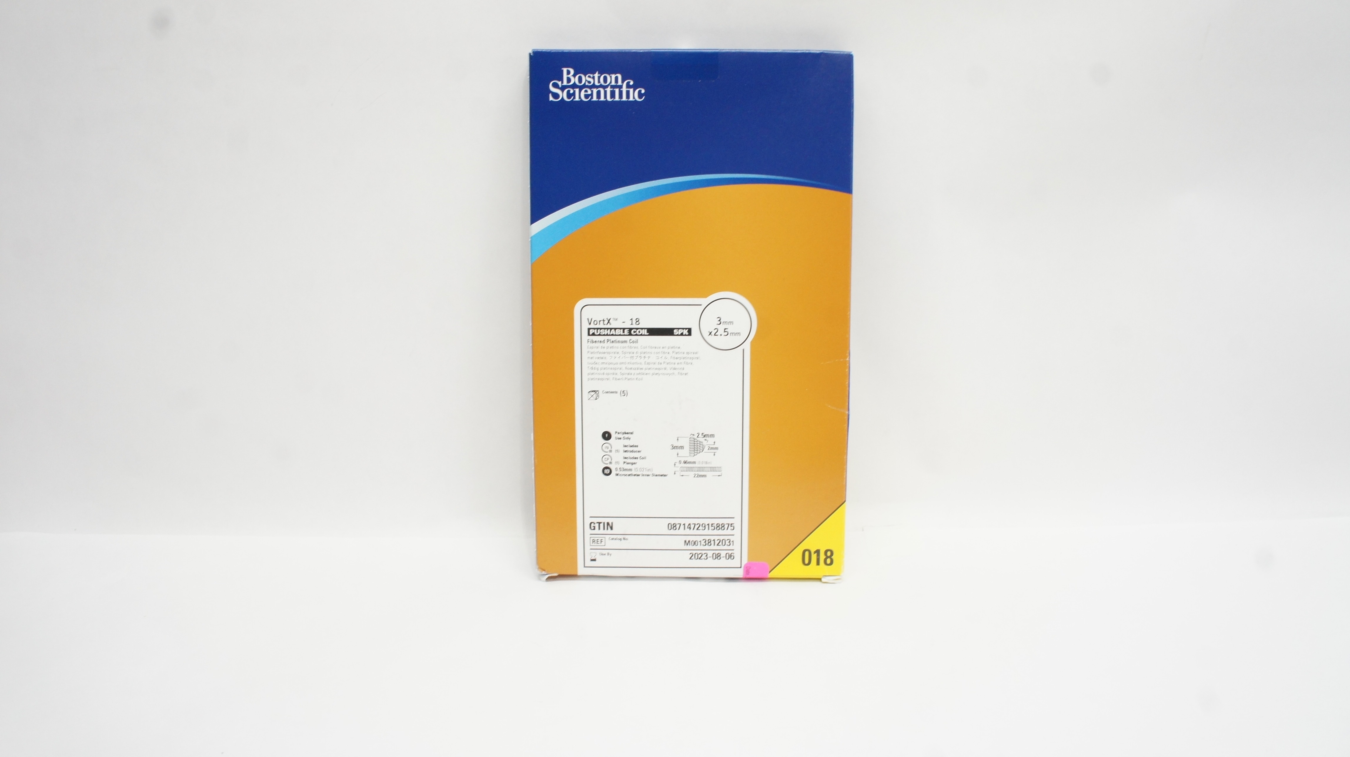 Boston Scientific M0013812031 VortX-18 Fibered Platinum Coil 3x2.5mm(x)-Box of 5