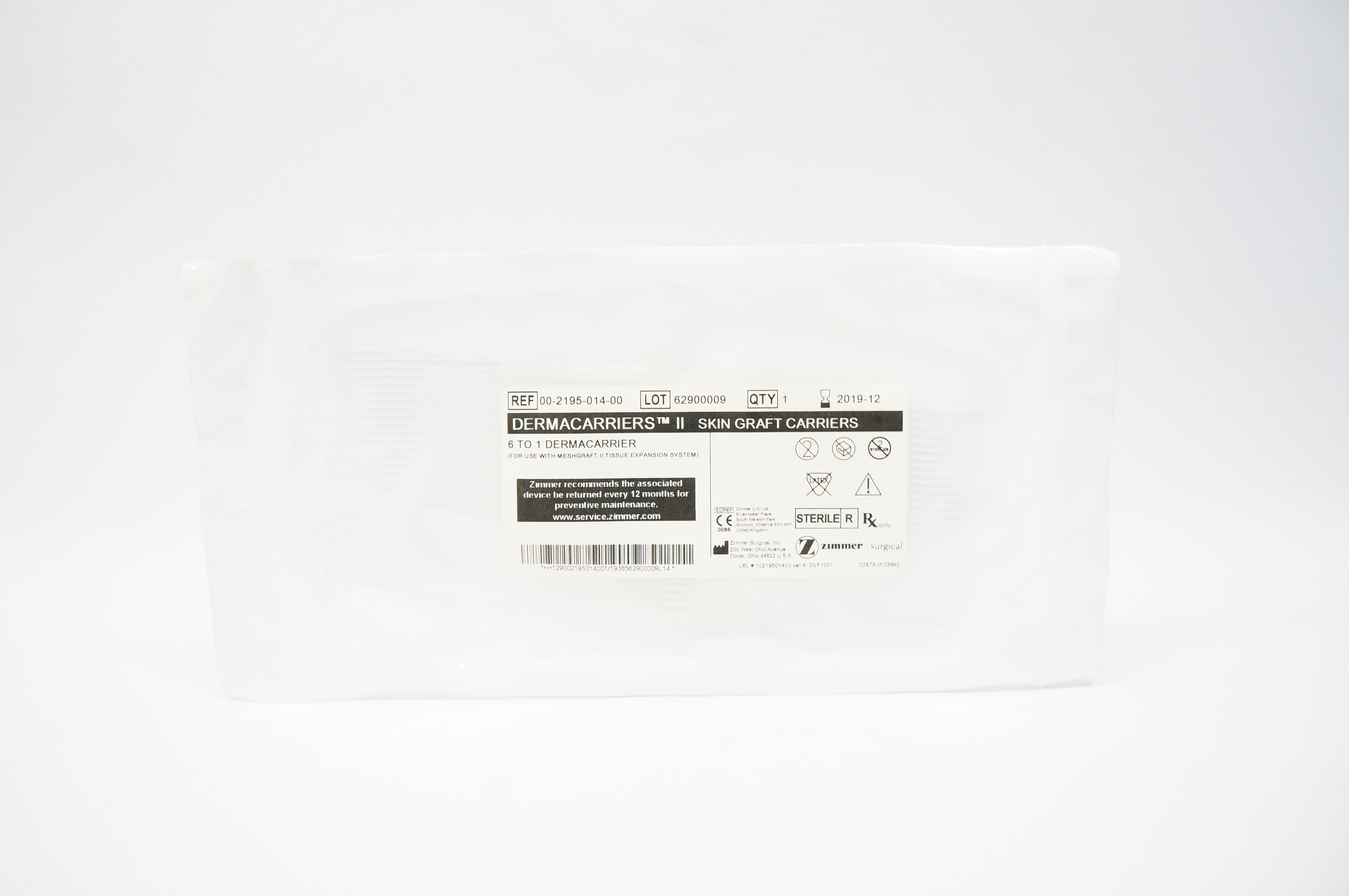 Zimmer 00-2195-014-00 Dermacarriers II Skin Graft Carriers 6 to 1 (x)