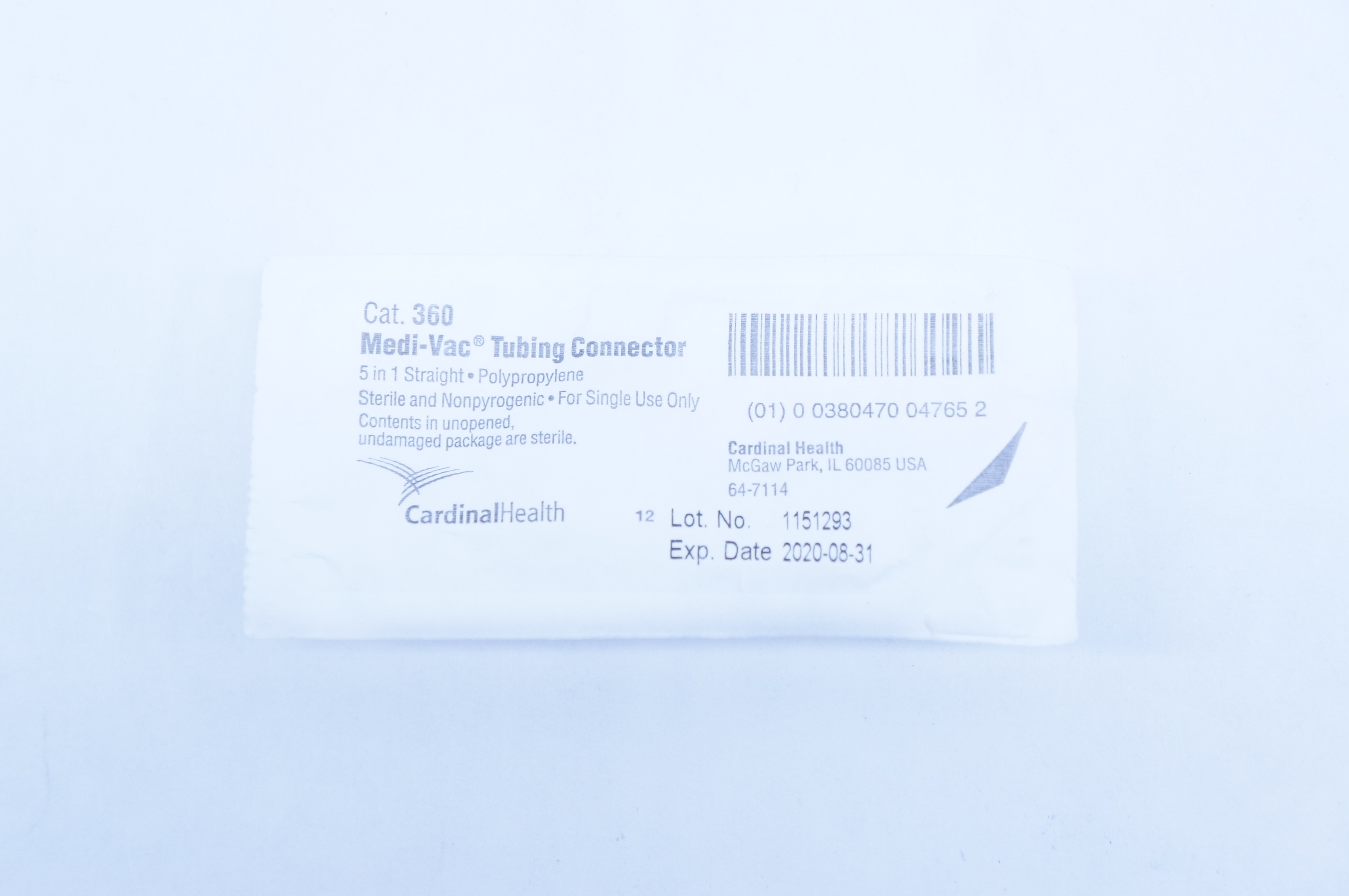 Cardinal Health 360 Medi-Vac Tubing Connector 5 in 1 Straight, Polypropylene (x)
